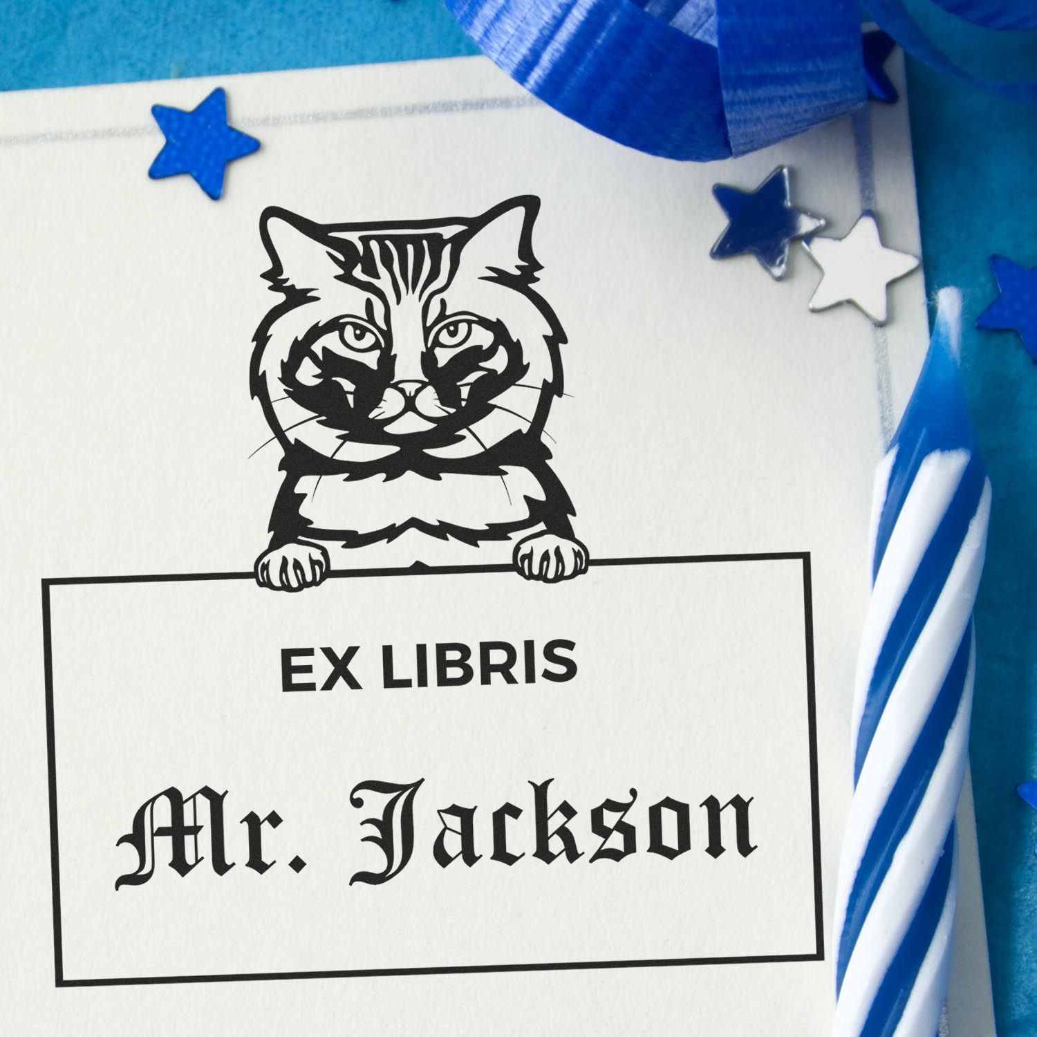 Self-Inking American Bobtail Custom Cat Ex Libris Label Stamp - Engineer Seal Stamps