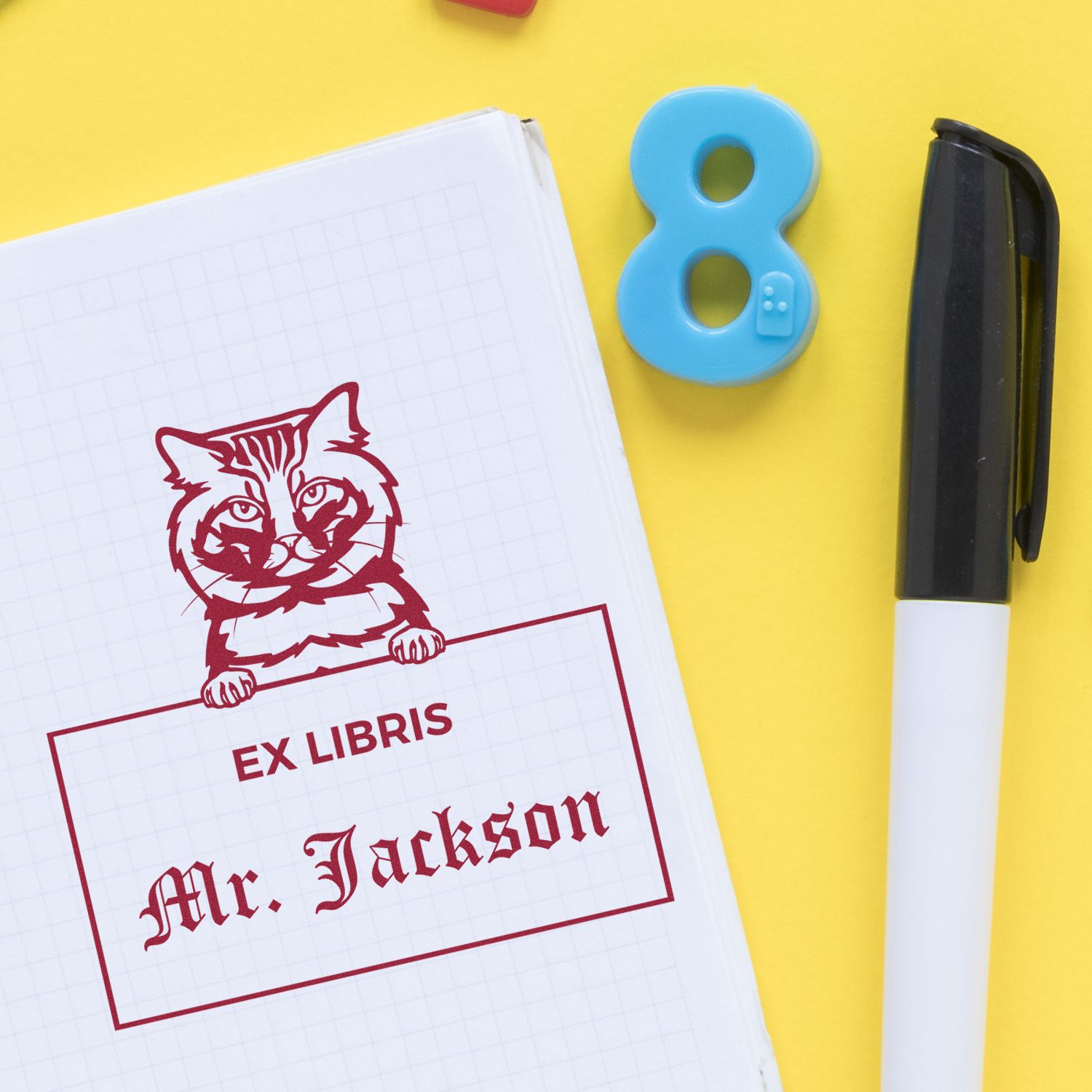 Self-Inking American Bobtail Custom Cat Ex Libris Label Stamp - Engineer Seal Stamps