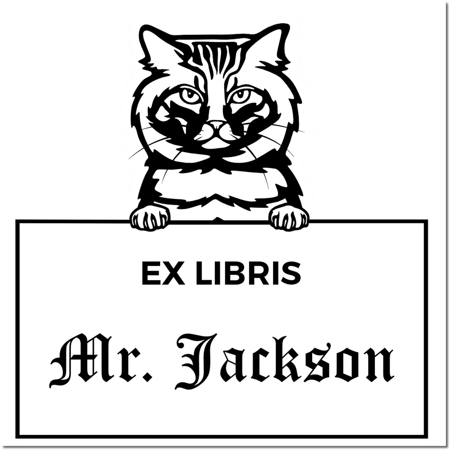 Self-Inking American Bobtail Custom Cat Ex Libris Label Stamp - Engineer Seal Stamps