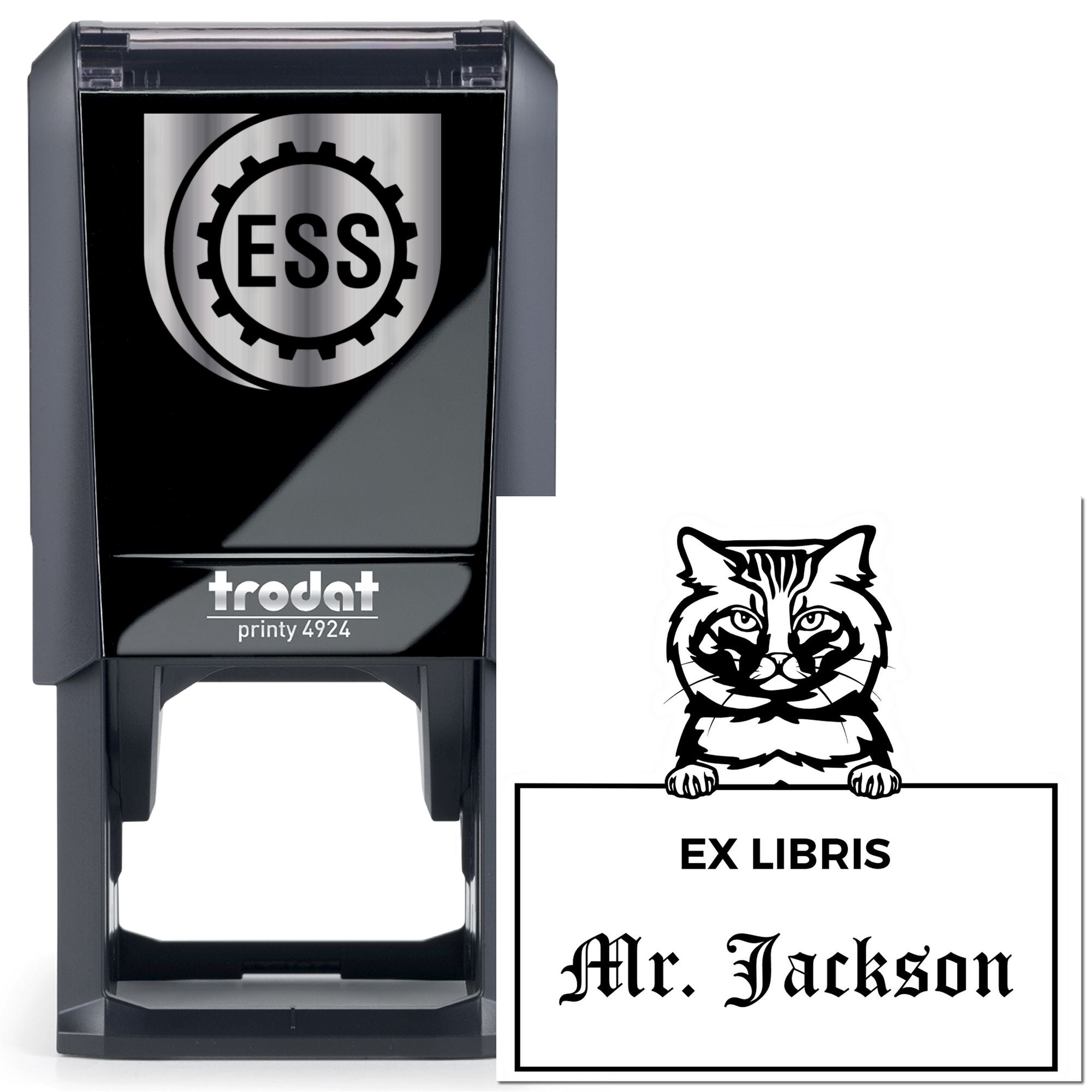 Self-Inking American Bobtail Custom Cat Ex Libris Label Stamp - Engineer Seal Stamps
