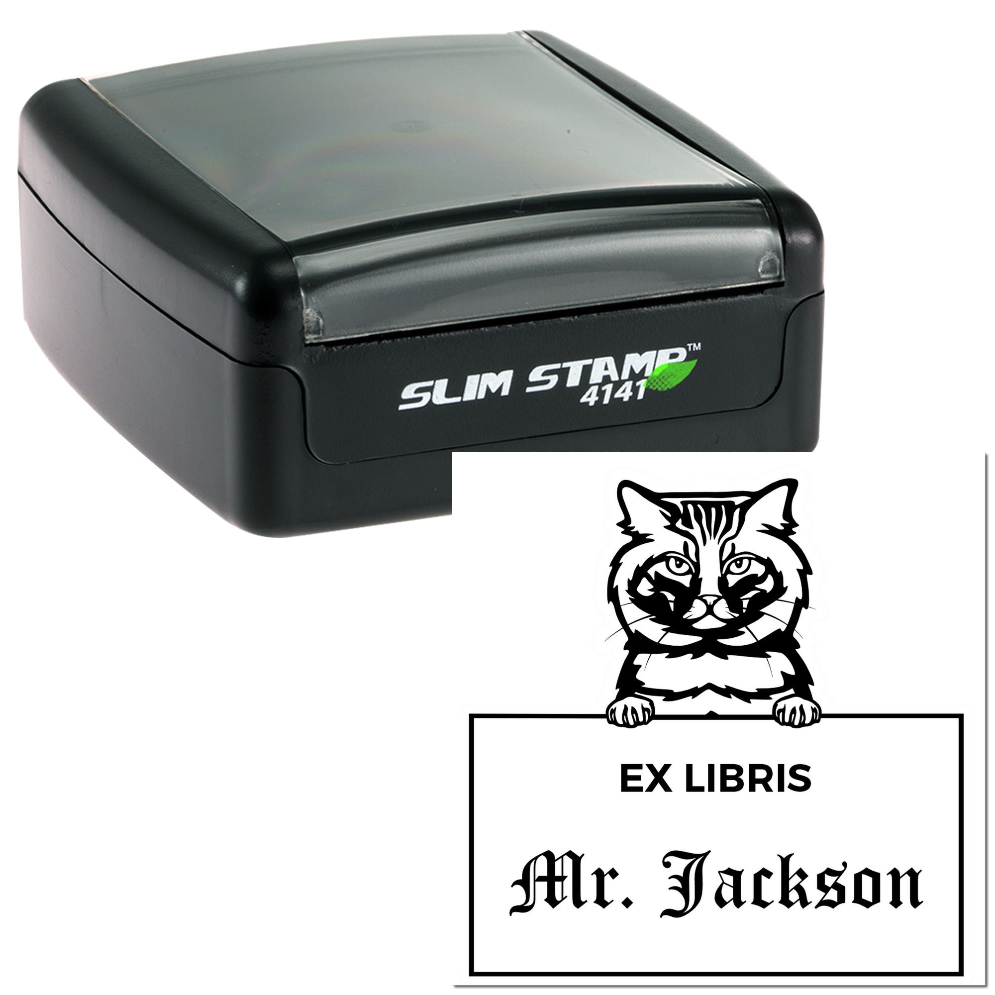 Personalized ExLibris Stamp with American Bobtail Cat - Engineer Seal Stamps