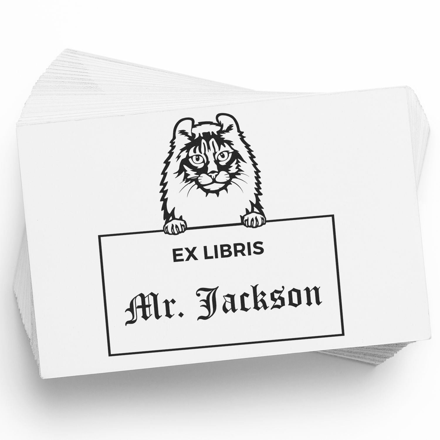 Personalized ExLibris Stamper with American Curl Cat - Engineer Seal Stamps