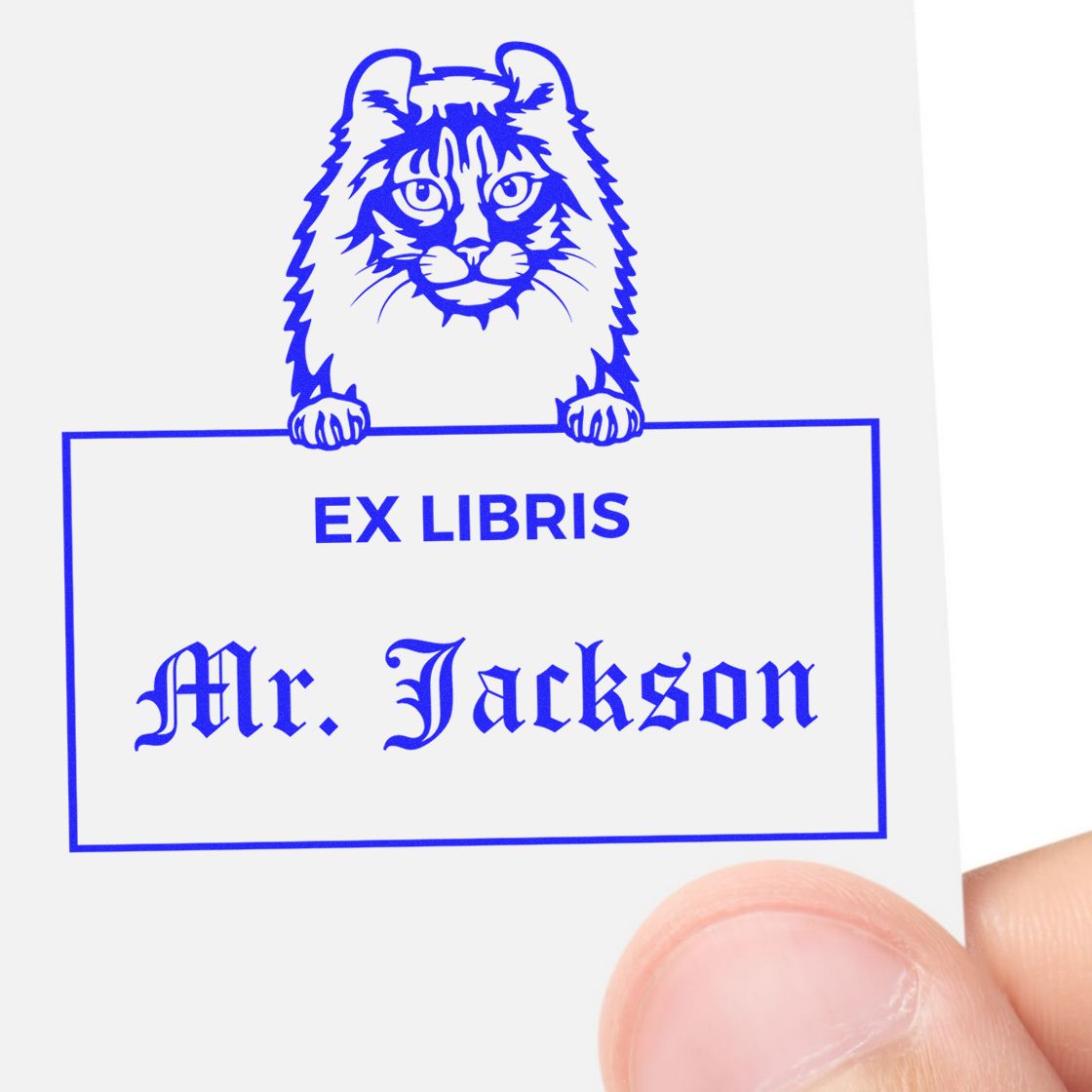 Self-Inking American Curl Custom Cat Ex Libris Book Ownership Stamp - Engineer Seal Stamps