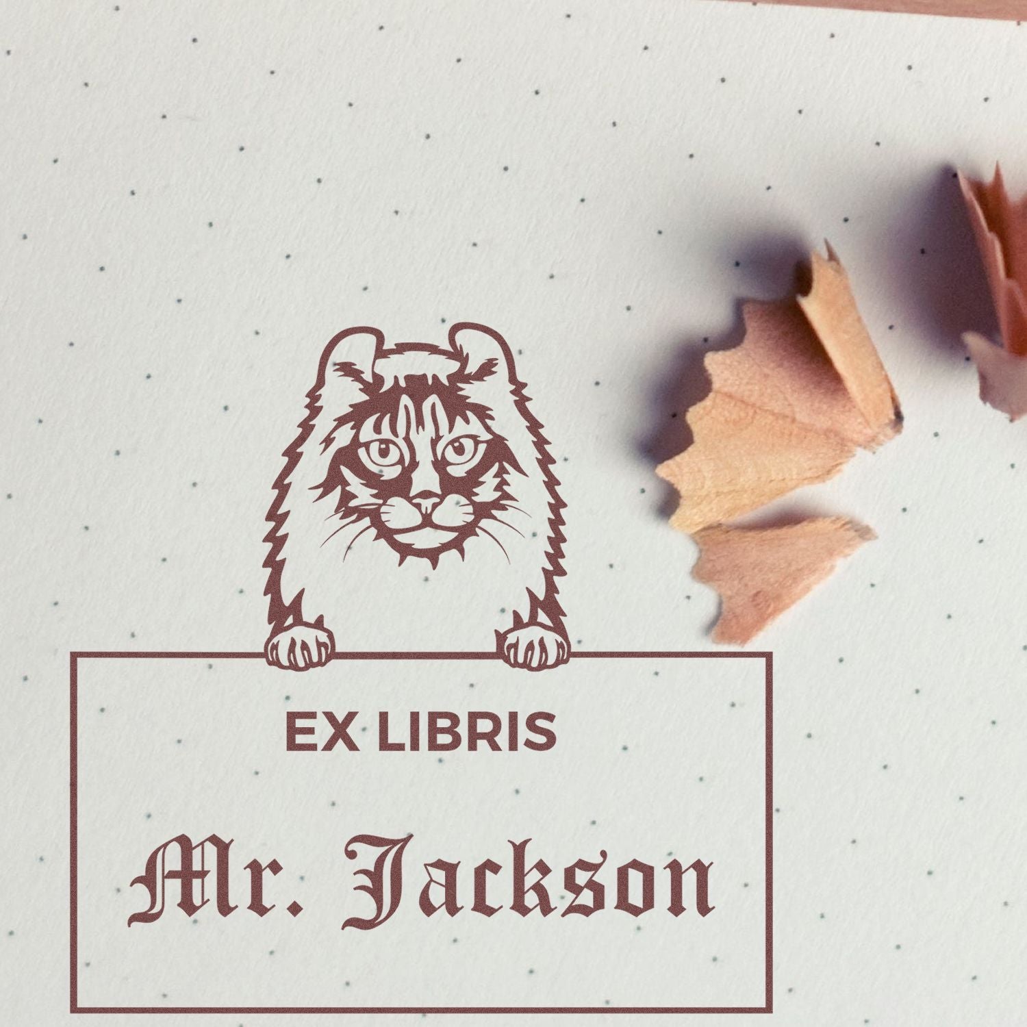 Self-Inking American Curl Custom Cat Ex Libris Book Ownership Stamp - Engineer Seal Stamps