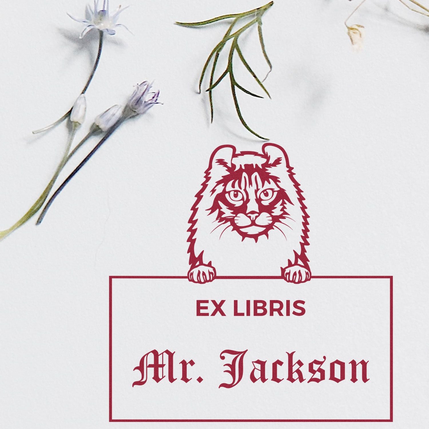Personalized ExLibris Stamper with American Curl Cat - Engineer Seal Stamps