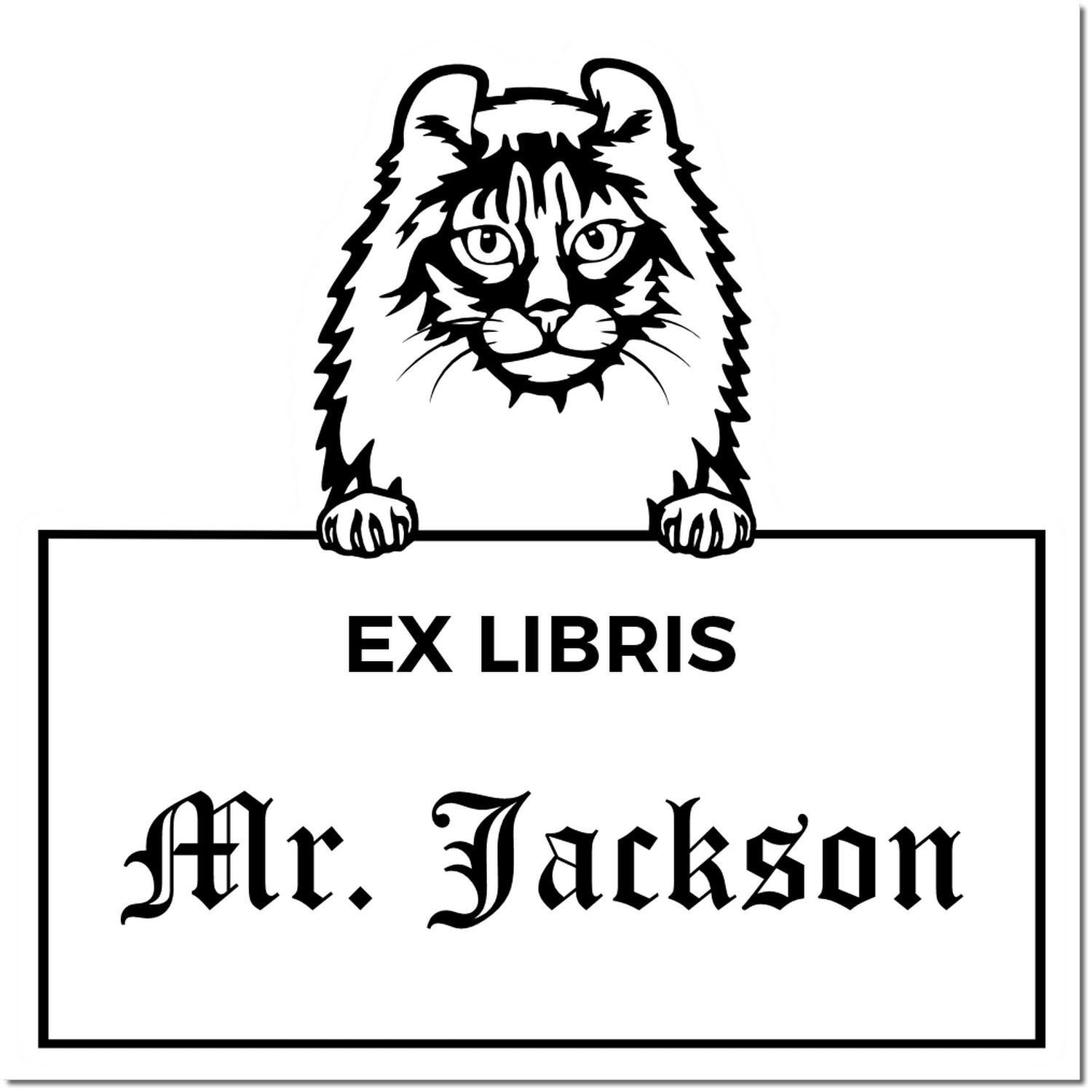 Self-Inking American Curl Custom Cat Ex Libris Book Ownership Stamp - Engineer Seal Stamps