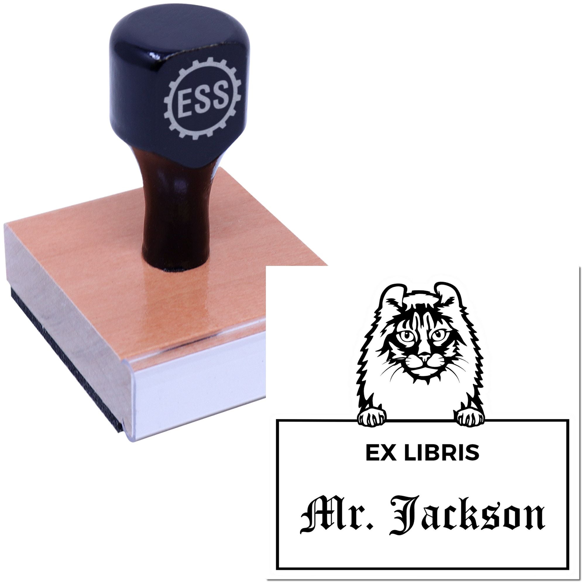 American Curl Personalized Cat-Themed Ex Libris Bookplate Stamp - Engineer Seal Stamps