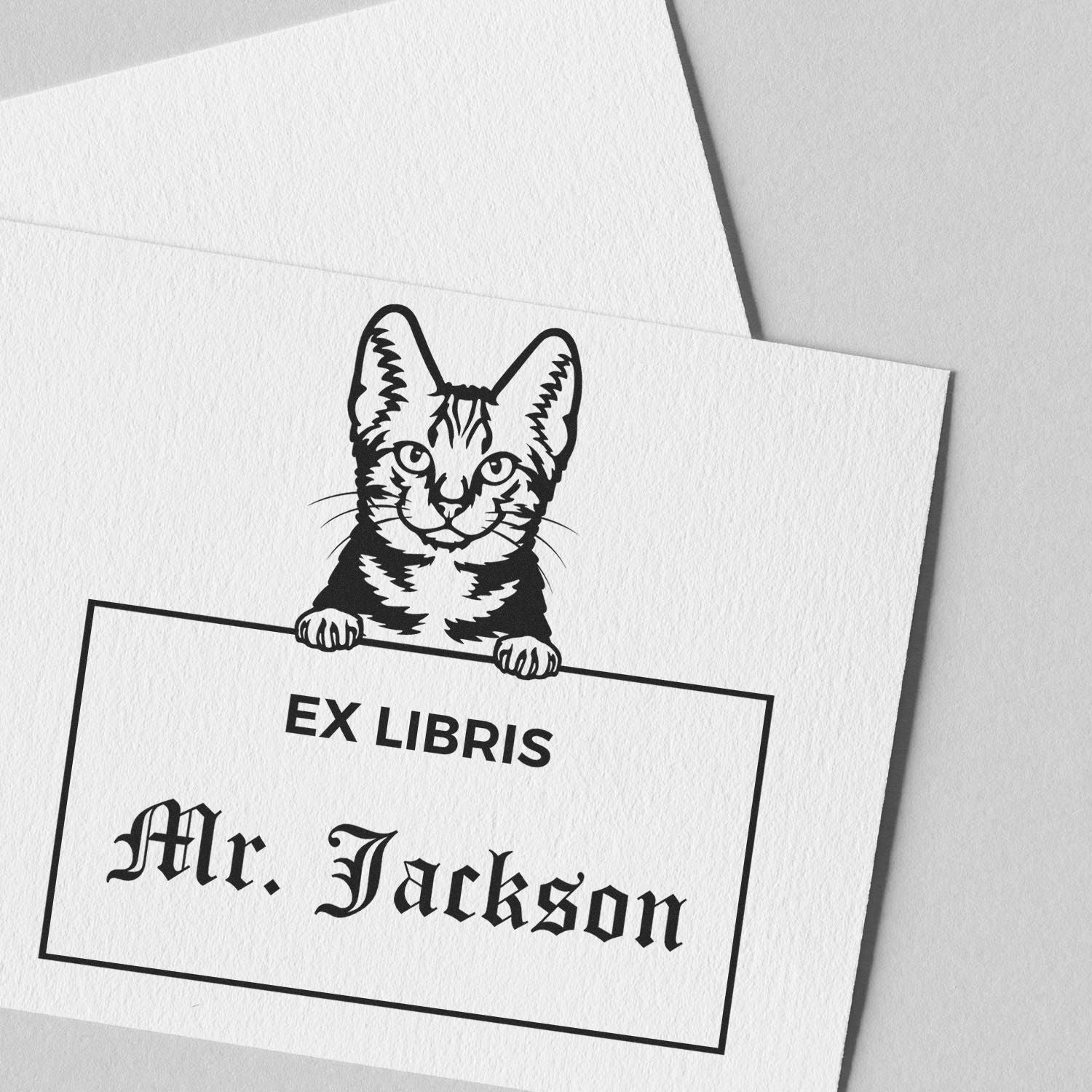 Personalizable Ex Libris Stamp with American Shorthair Cat - Engineer Seal Stamps