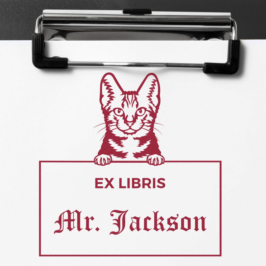 Personalizable Ex Libris Stamp with American Shorthair Cat - Engineer Seal Stamps