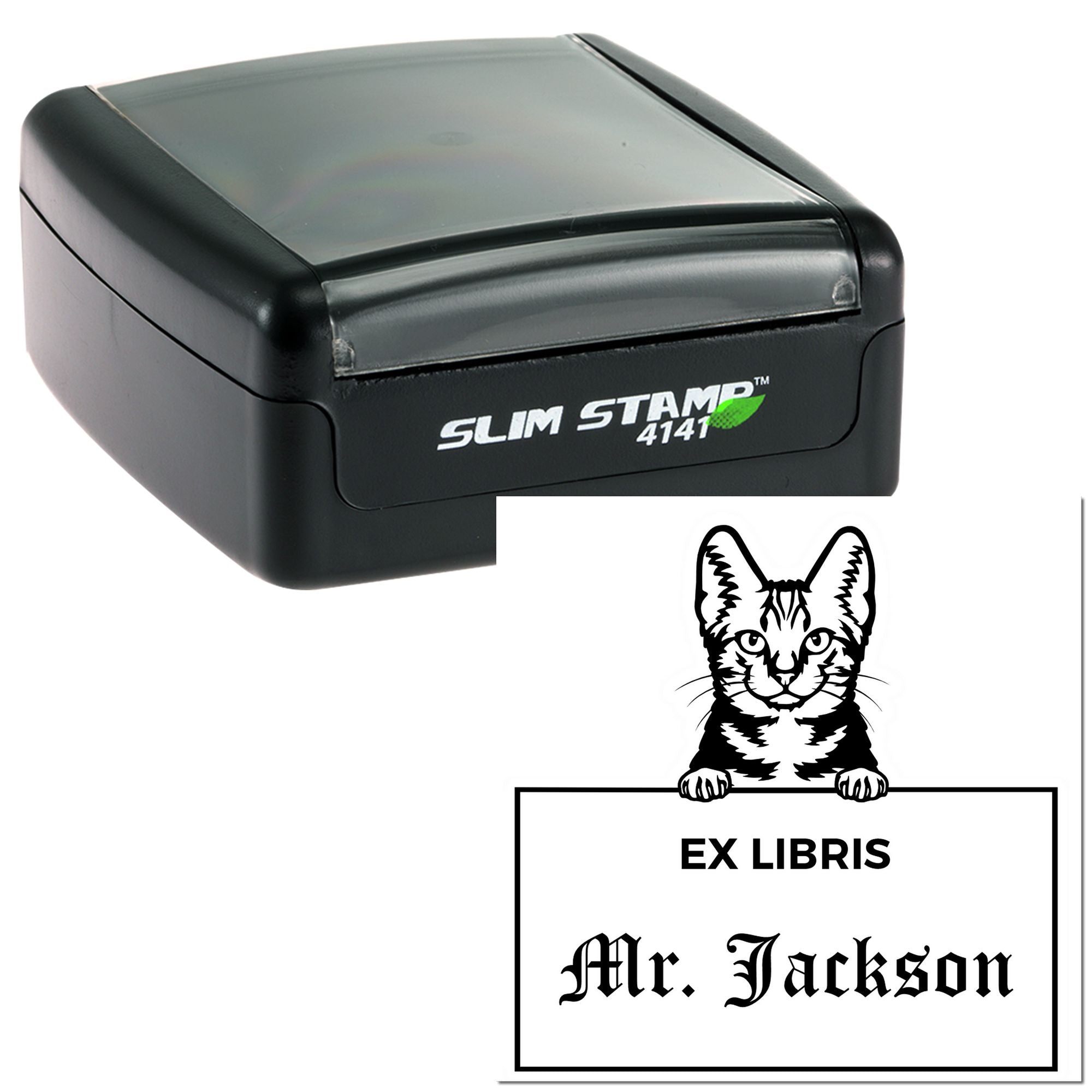 Personalizable Ex Libris Stamp with American Shorthair Cat - Engineer Seal Stamps