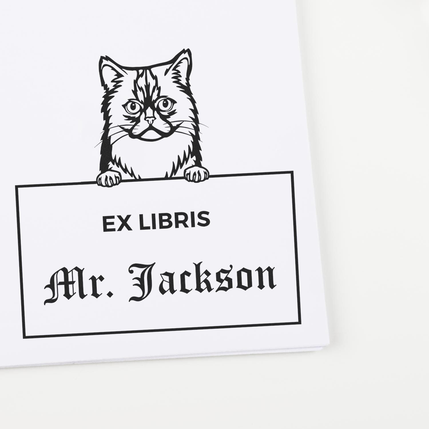 Self-Inking Asian Semi Longhair Custom-Made Cat-Themed Ex Libris Stamp - Engineer Seal Stamps