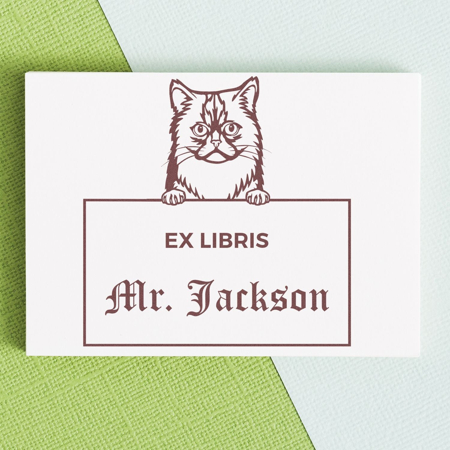Asian Semi Longhair Personalized Cat-Themed Ex Libris Book Ownership Stamp - Engineer Seal Stamps