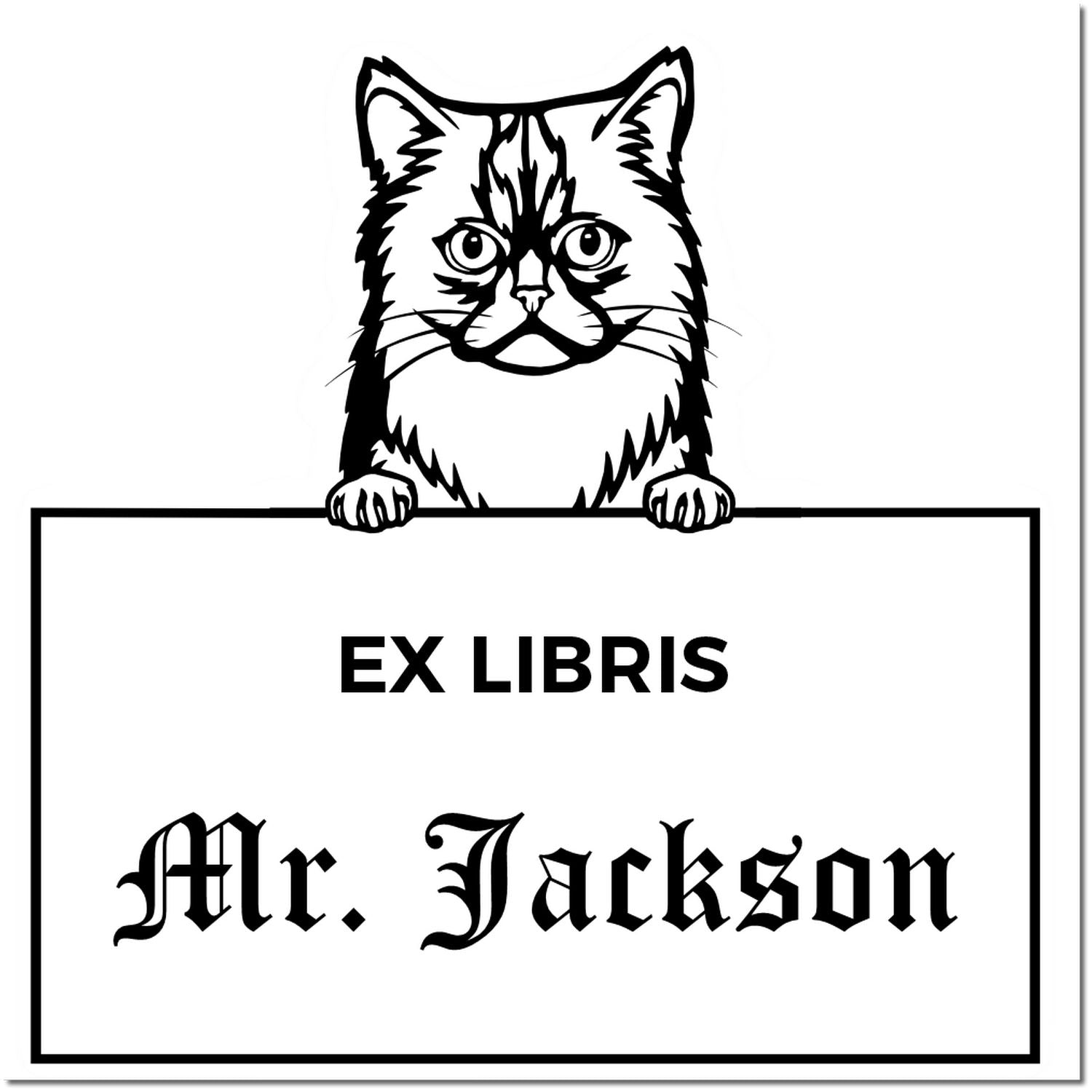Self-Inking Asian Semi Longhair Custom-Made Cat-Themed Ex Libris Stamp - Engineer Seal Stamps