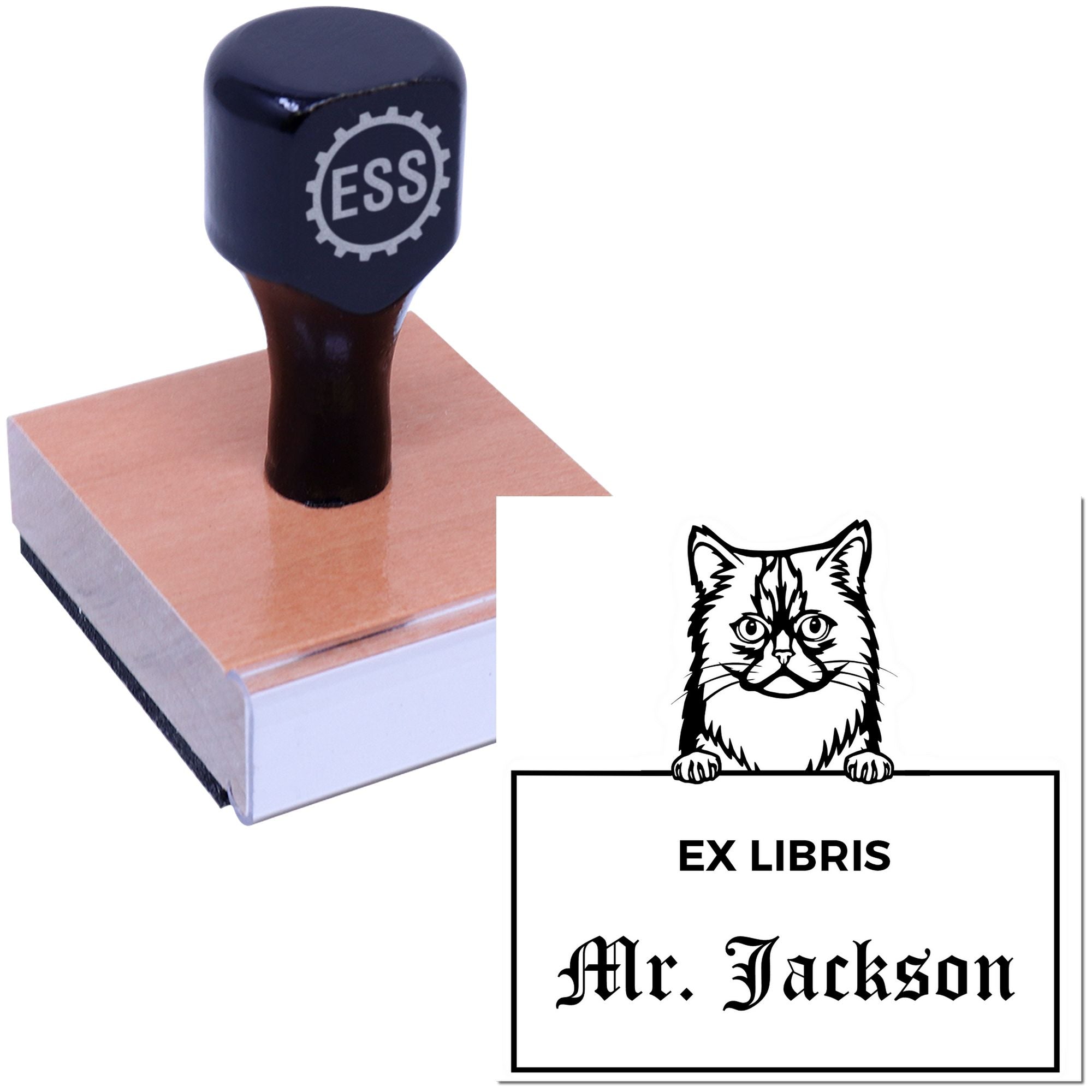 Asian Semi Longhair Personalized Cat-Themed Ex Libris Book Ownership Stamp - Engineer Seal Stamps