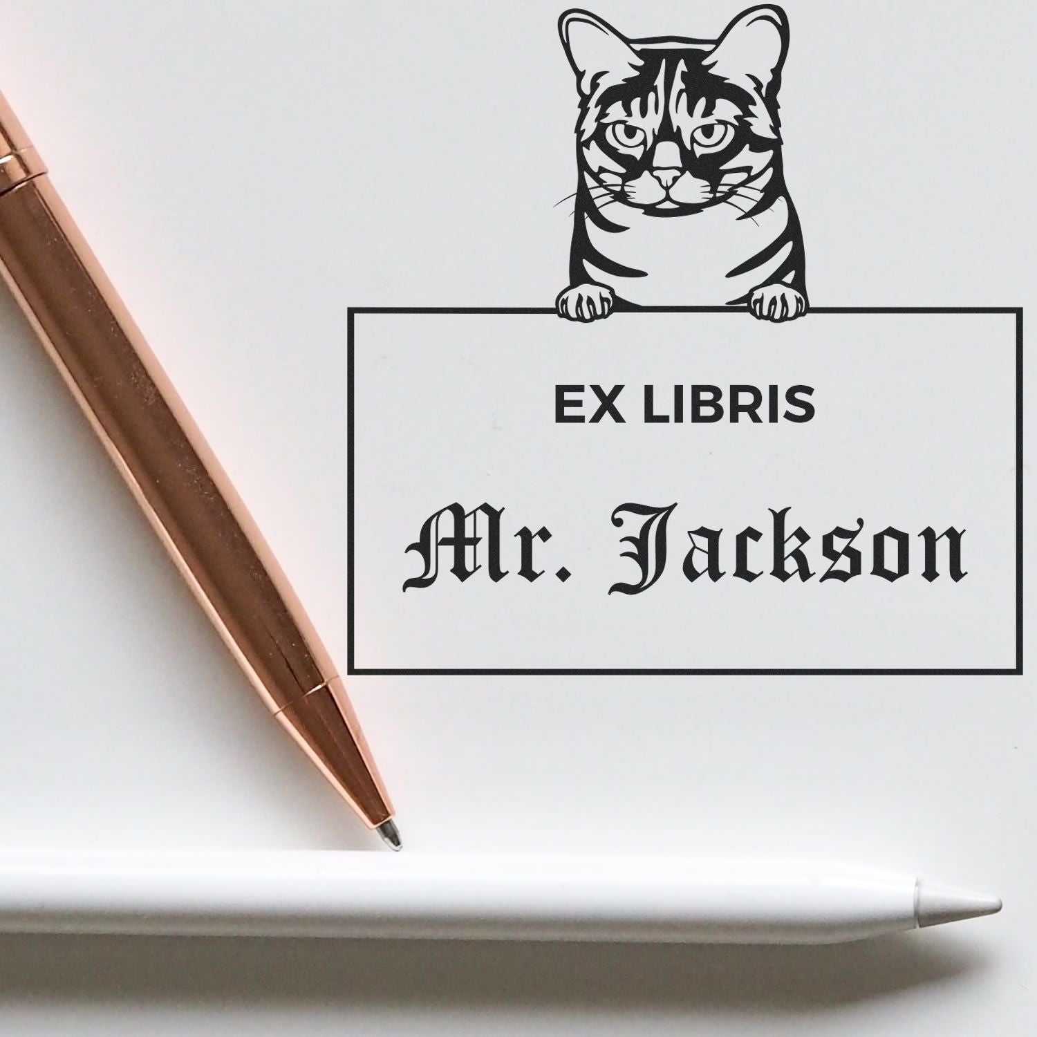 Self-Inking Australian Mist Custom-Made Cat-Themed Ex Libris Book Stamp - Engineer Seal Stamps