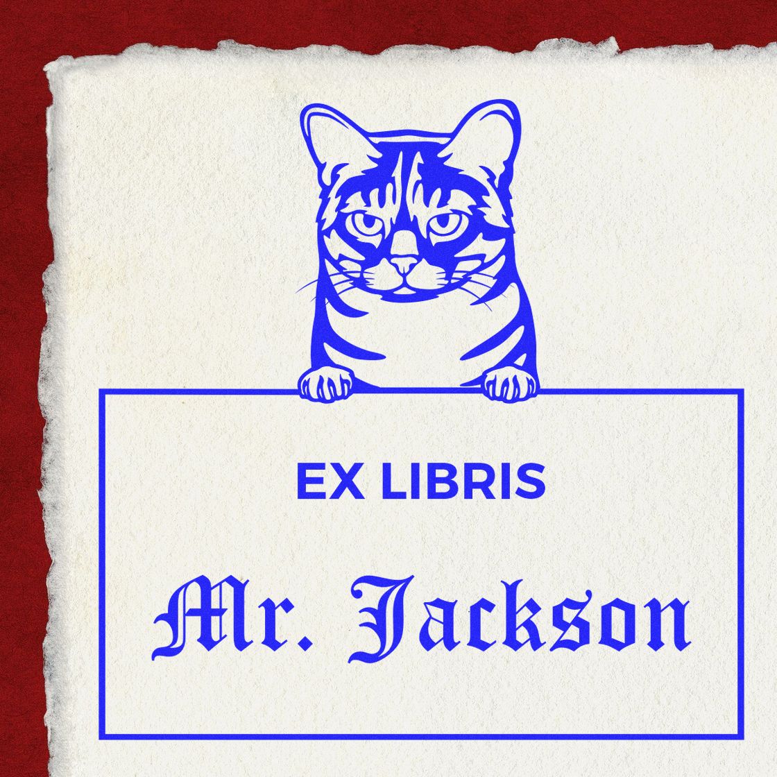 Personalizable Ex Libris Book Stamp with Australian Mist Cat - Engineer Seal Stamps