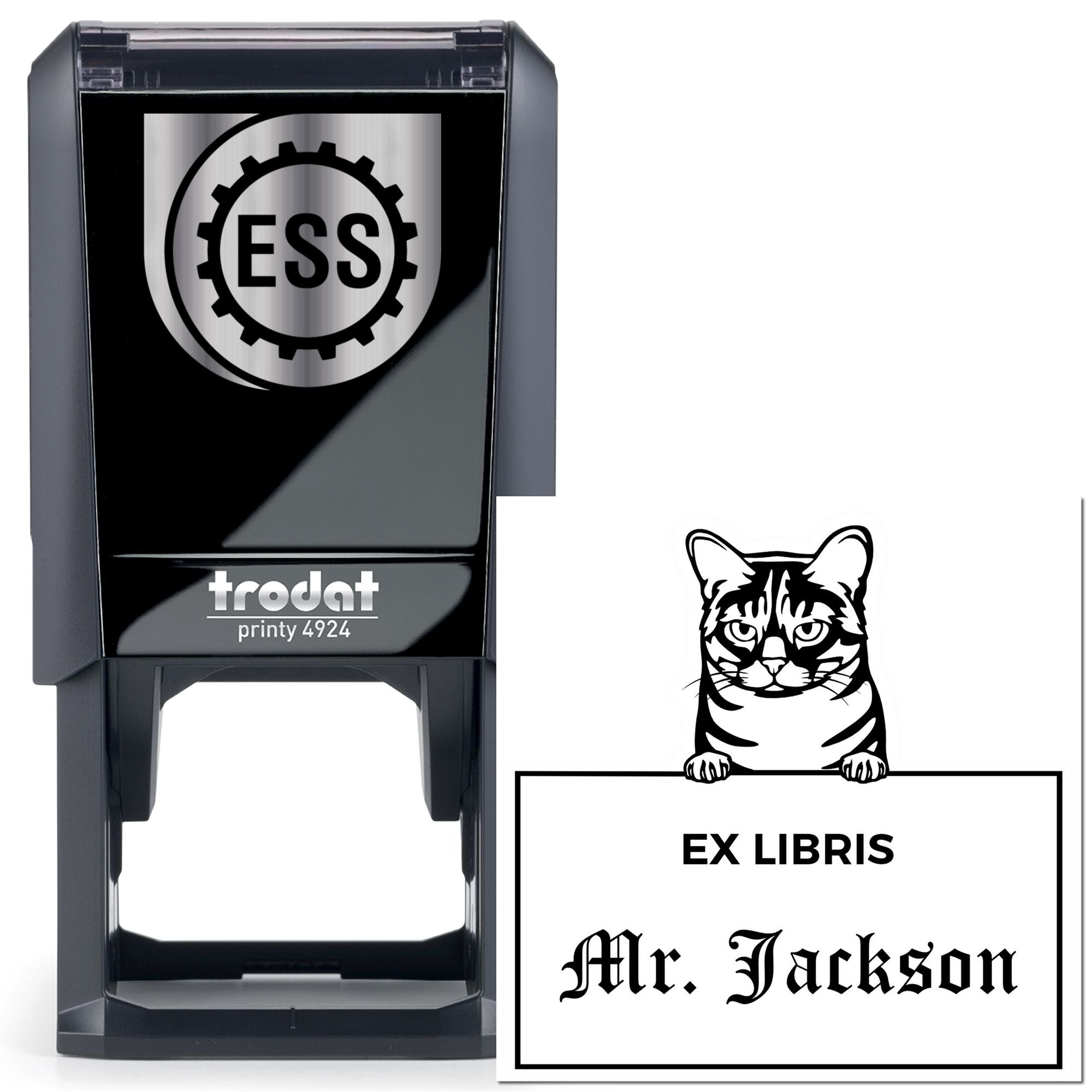 Self-Inking Australian Mist Custom-Made Cat-Themed Ex Libris Book Stamp - Engineer Seal Stamps