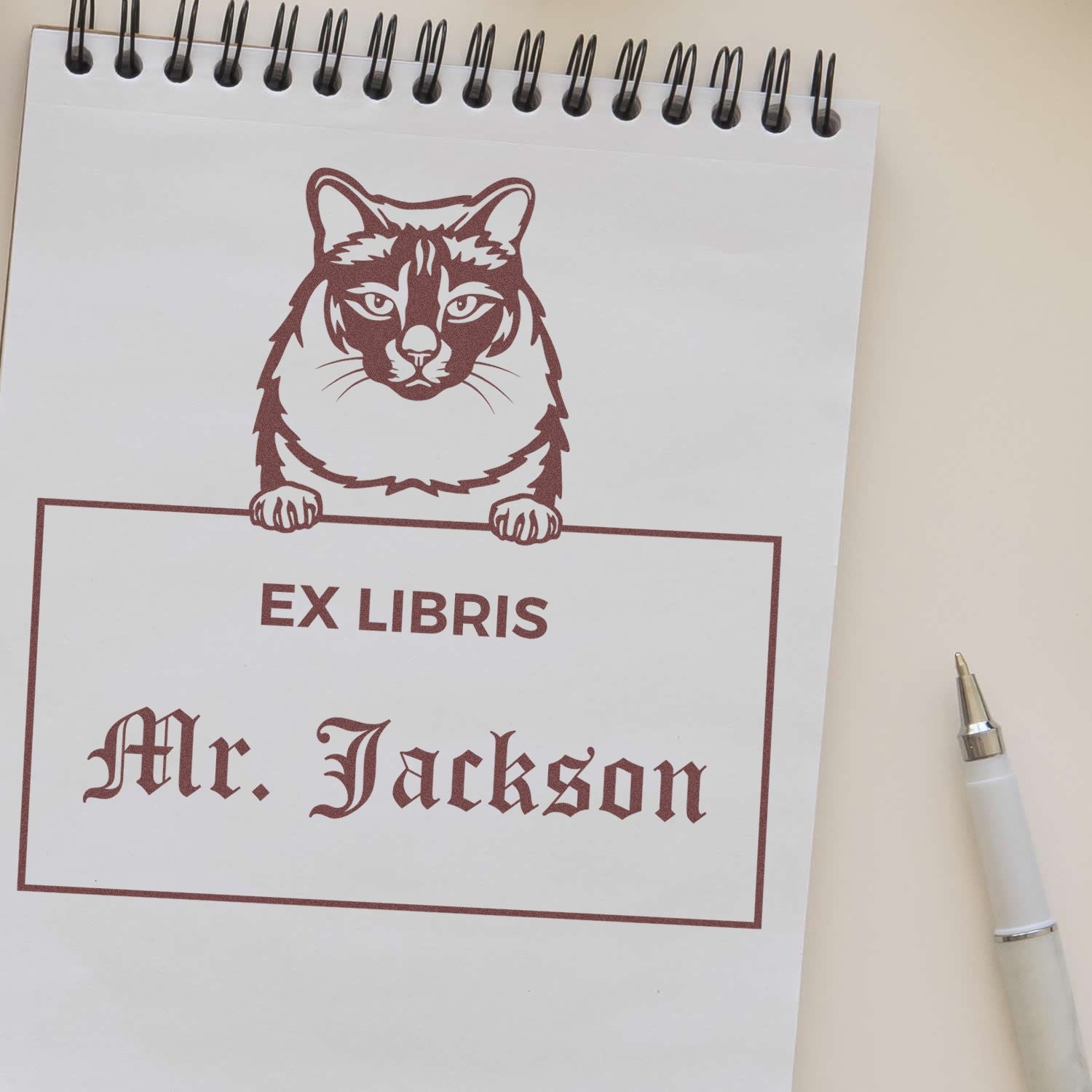 Self-Inking Balinese Custom-Made Cat-Themed Ex Libris Bookplate Stamp - Engineer Seal Stamps