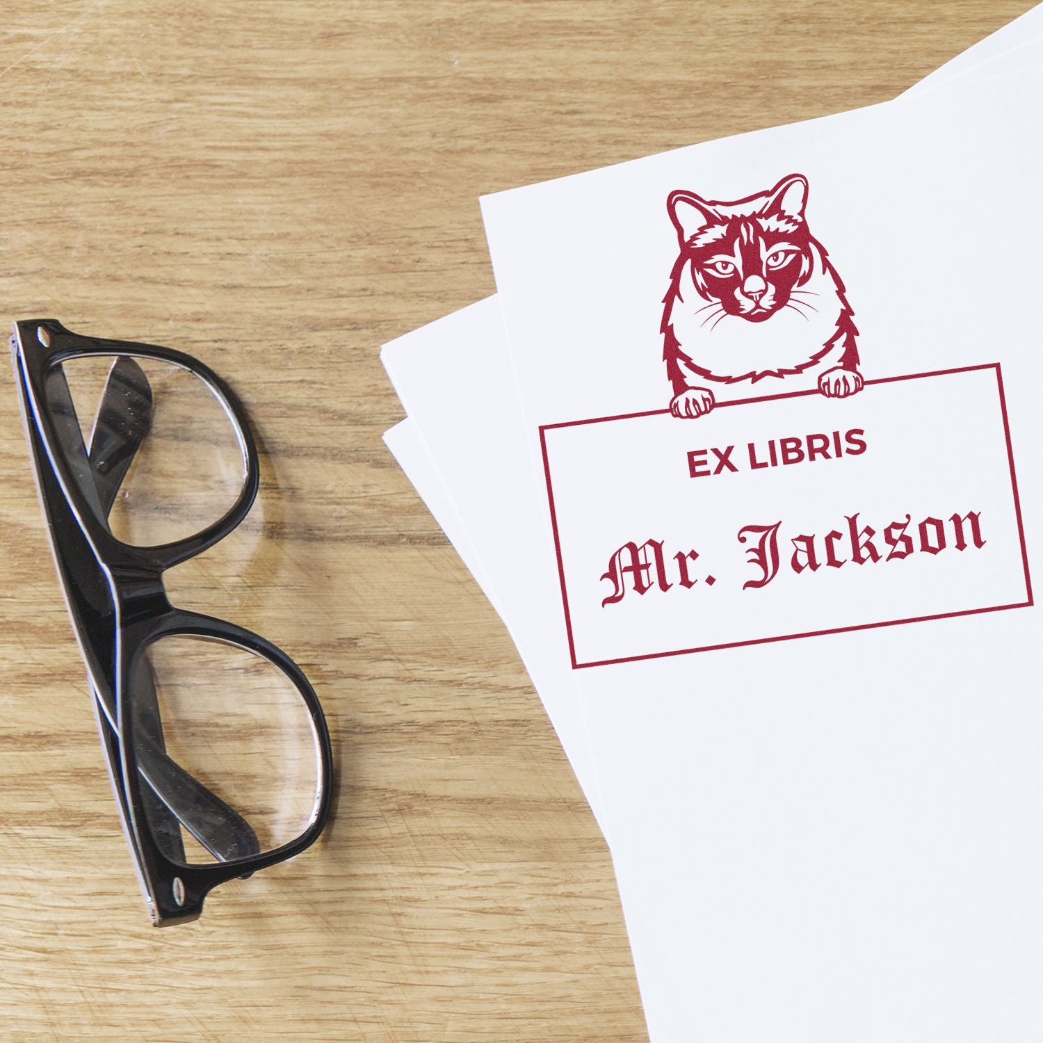 Personalizable Ex Libris Book Stamper with Balinese Cat - Engineer Seal Stamps