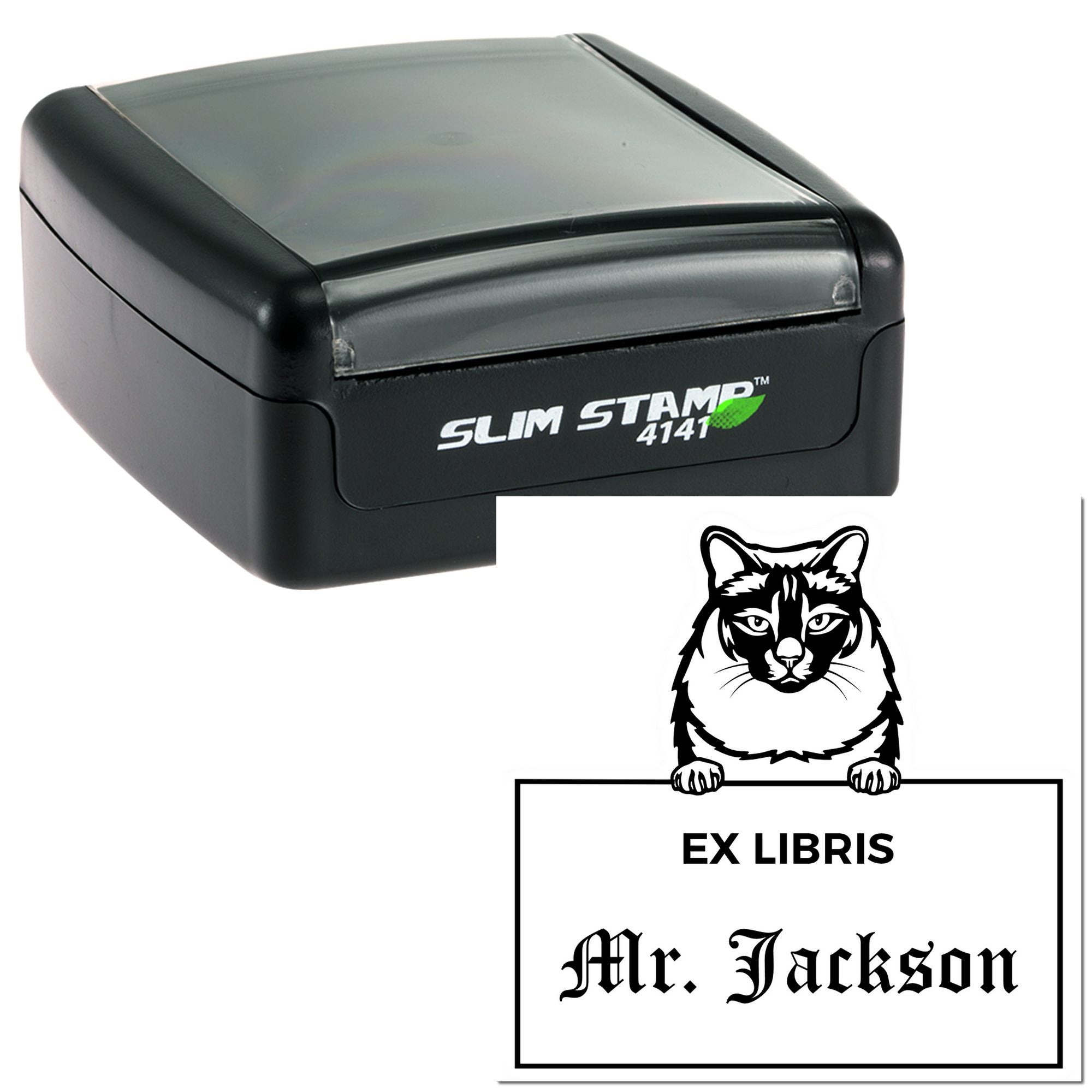 Personalizable Ex Libris Book Stamper with Balinese Cat - Engineer Seal Stamps