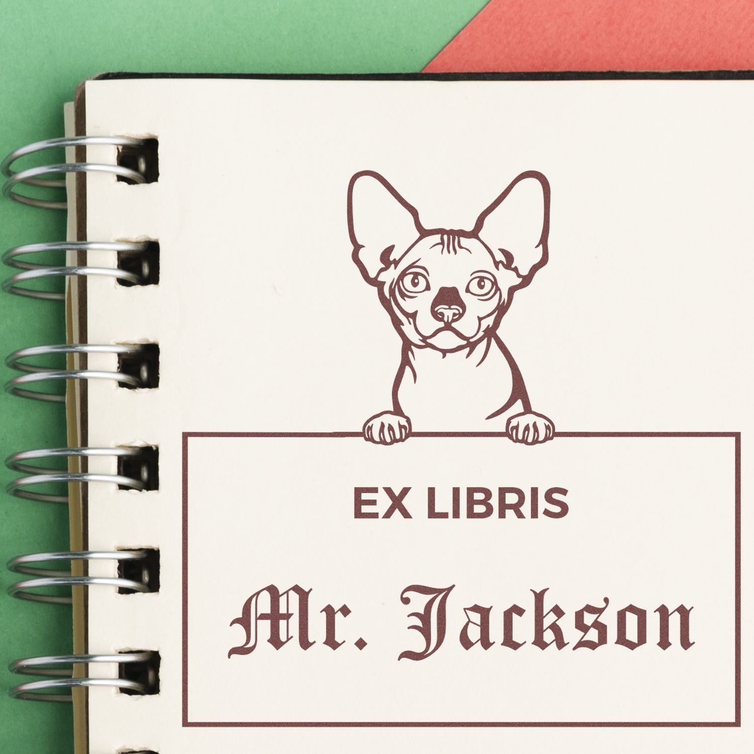 Personalizable Ex Libris Teacher Stamp with Bambino Cat - Engineer Seal Stamps