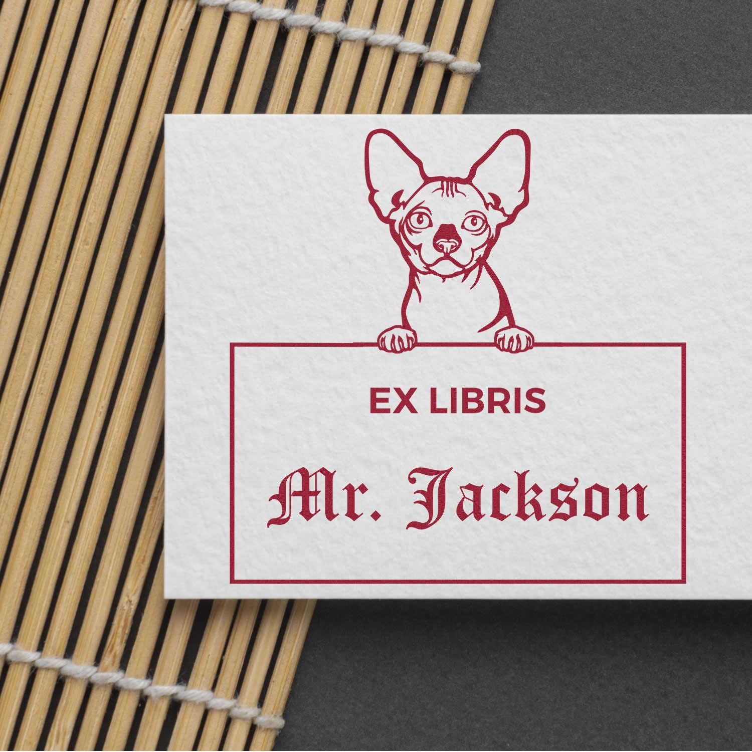 Personalizable Ex Libris Teacher Stamp with Bambino Cat - Engineer Seal Stamps