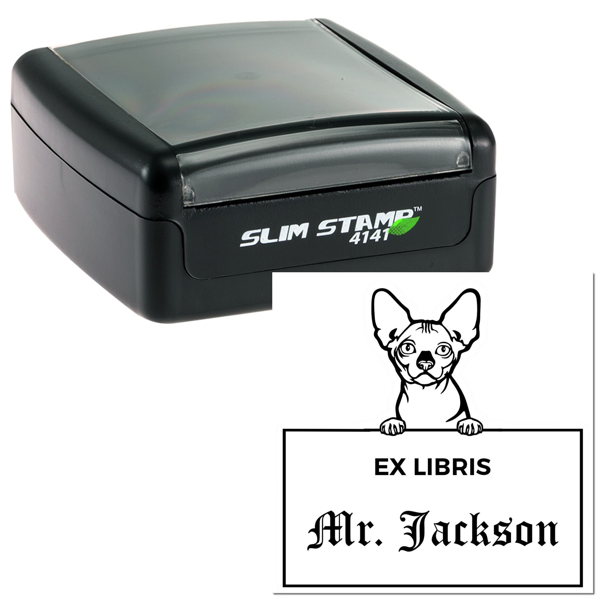 Personalizable Ex Libris Teacher Stamp with Bambino Cat - Engineer Seal Stamps
