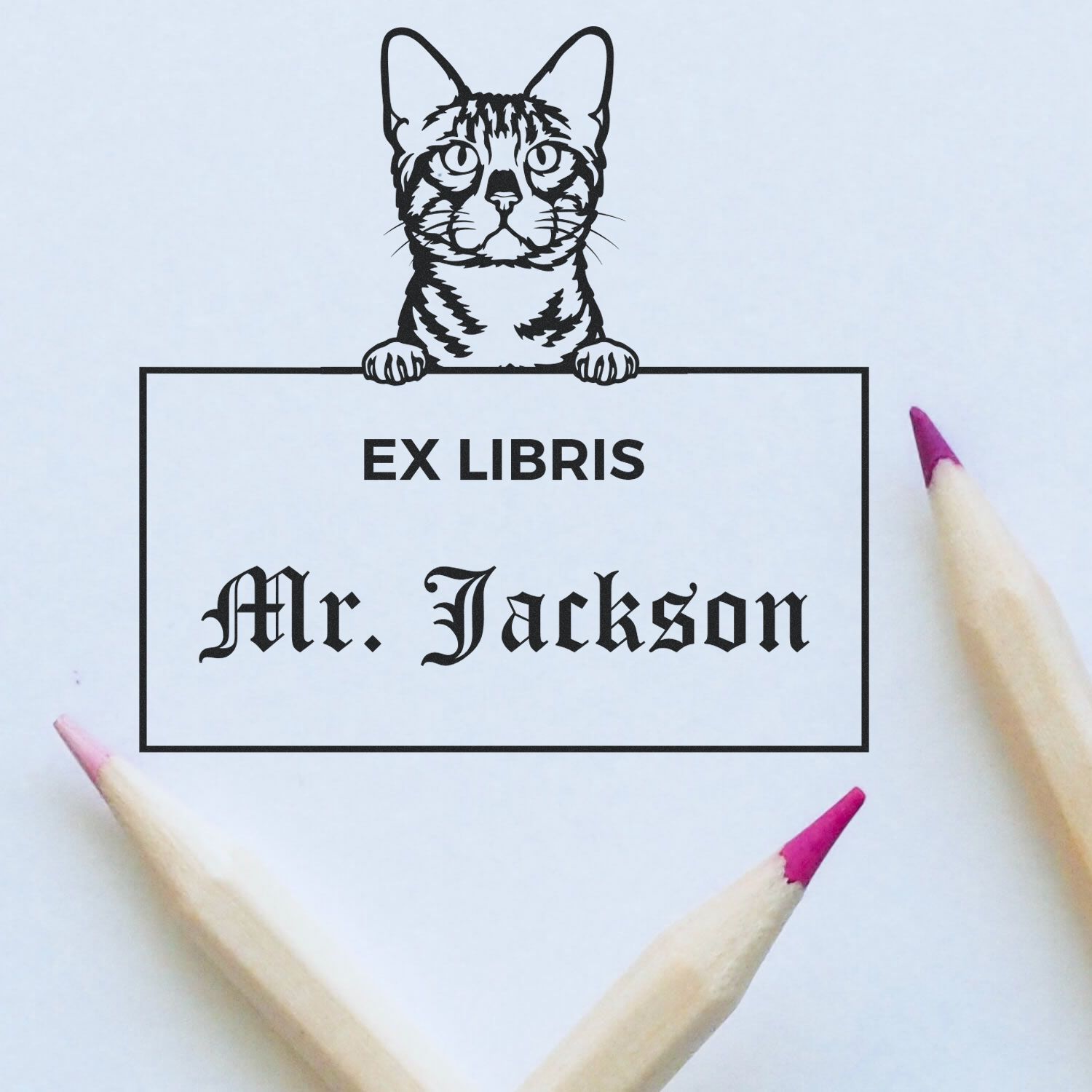 Self-Inking Bengal Custom-Made Cat-Themed Ex Libris Design Stamp - Engineer Seal Stamps