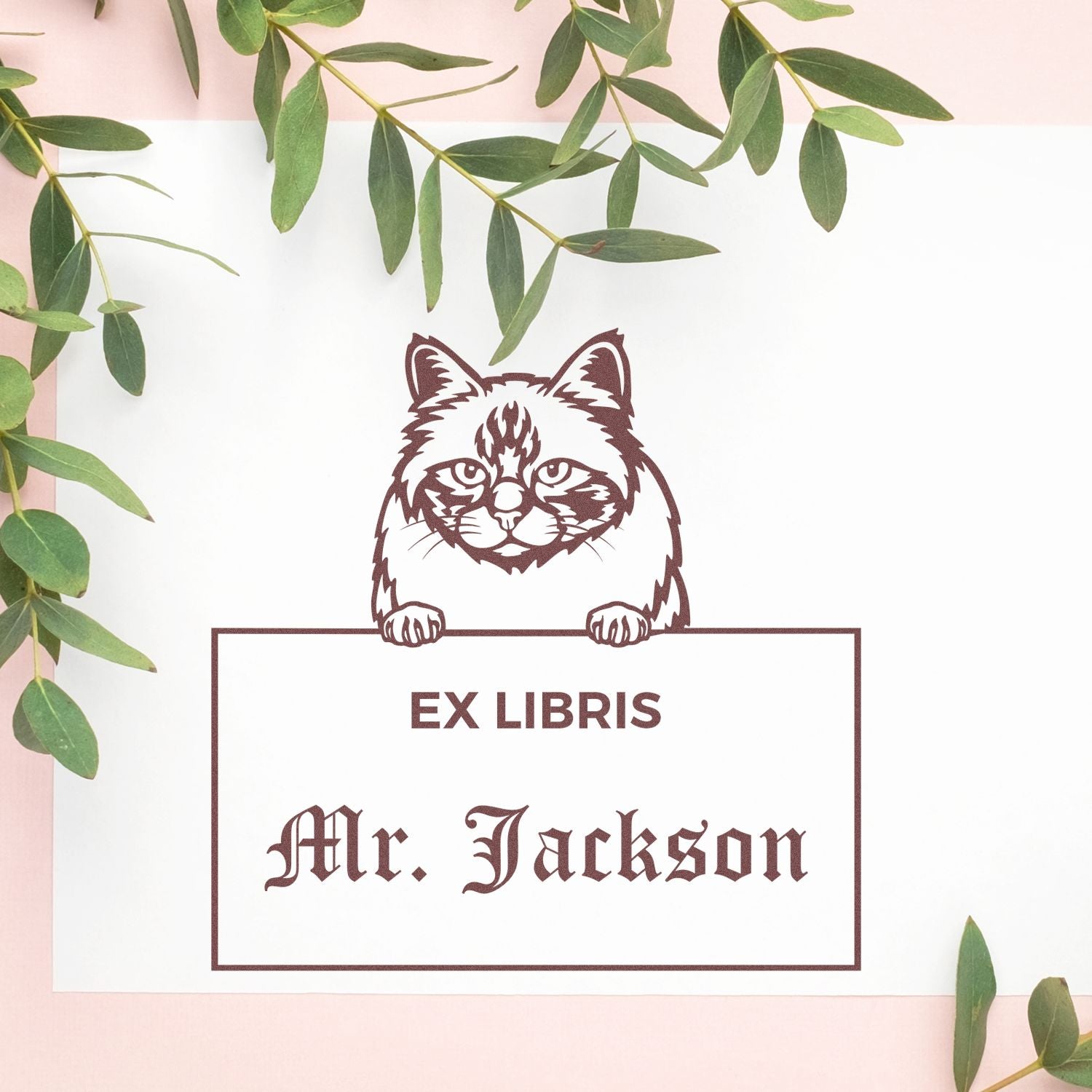 Personalizable Ex Libris Custom Book Stamp with Birman Cat - Engineer Seal Stamps
