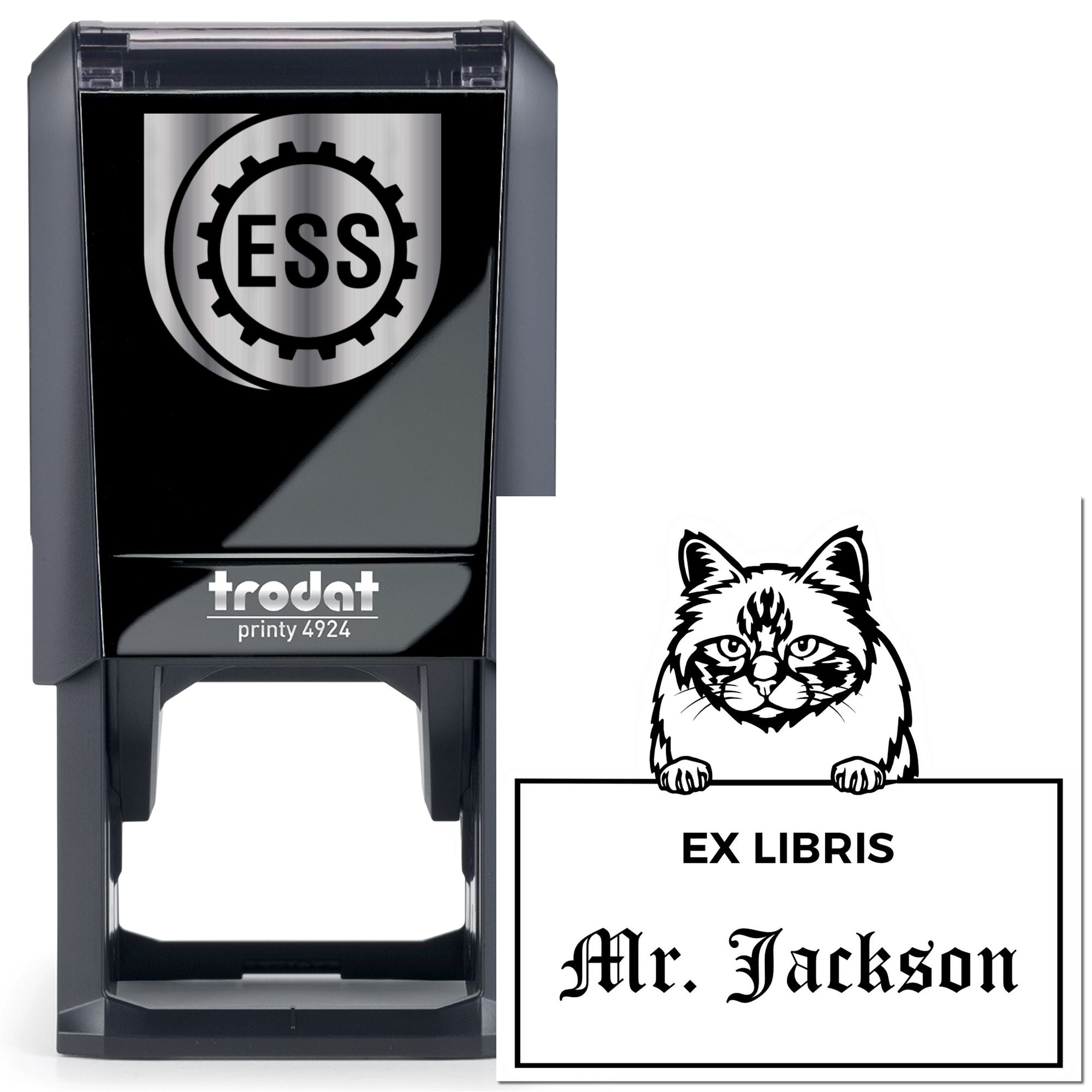 Self-Inking Birman Custom-Made Cat-Themed Ex Libris Label Stamp - Engineer Seal Stamps