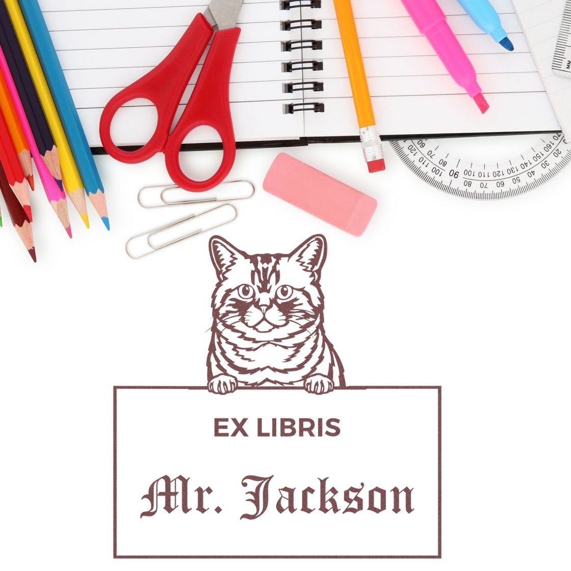 Brazilian Shorthair Cat Custom Ex Libris Library Book Stamper - Engineer Seal Stamps