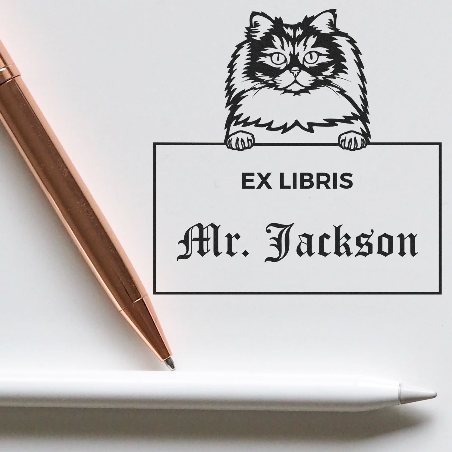 British Longhair Cat Custom Ex Libris Library Stamp - Engineer Seal Stamps