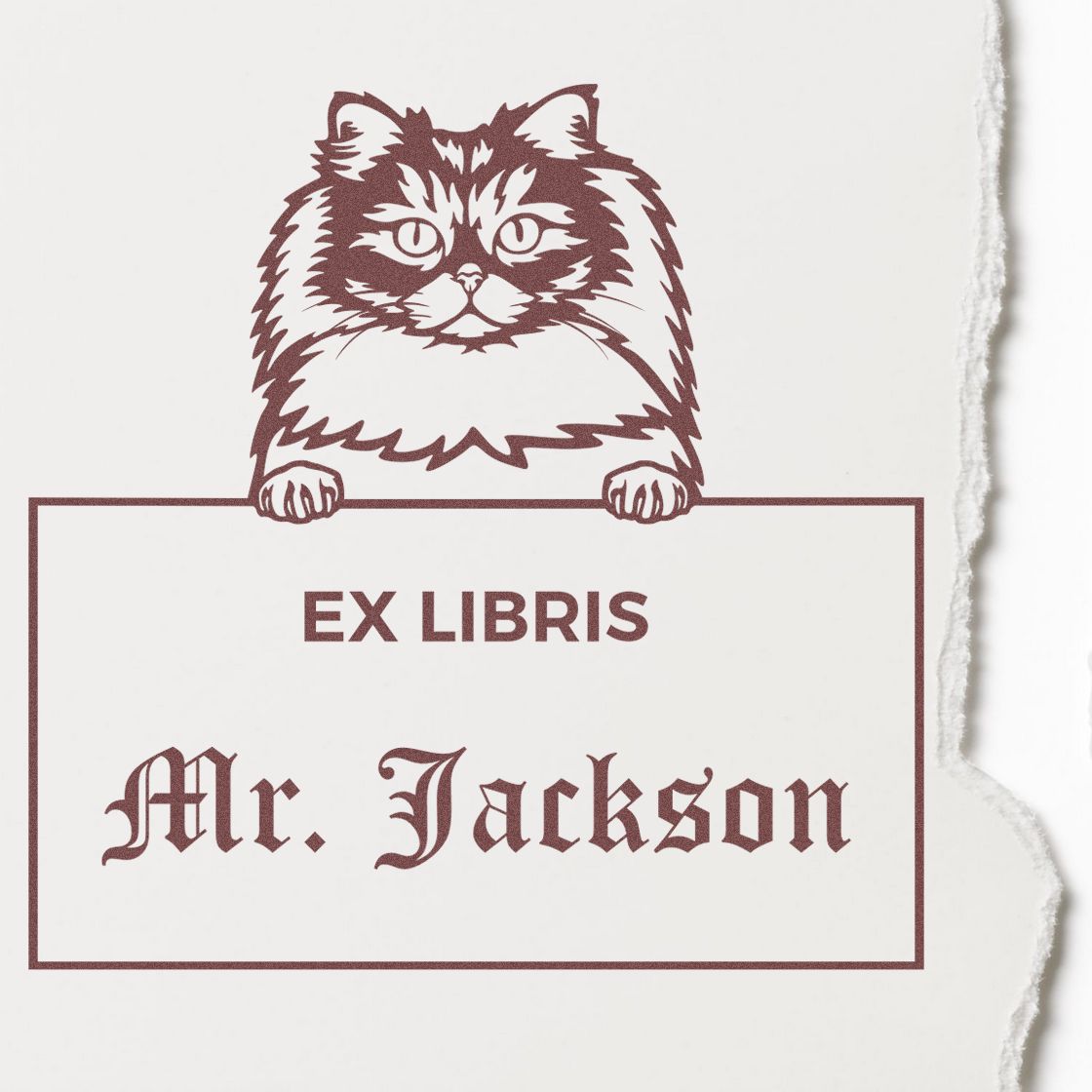British Longhair Cat Custom Ex Libris Library Stamp - Engineer Seal Stamps