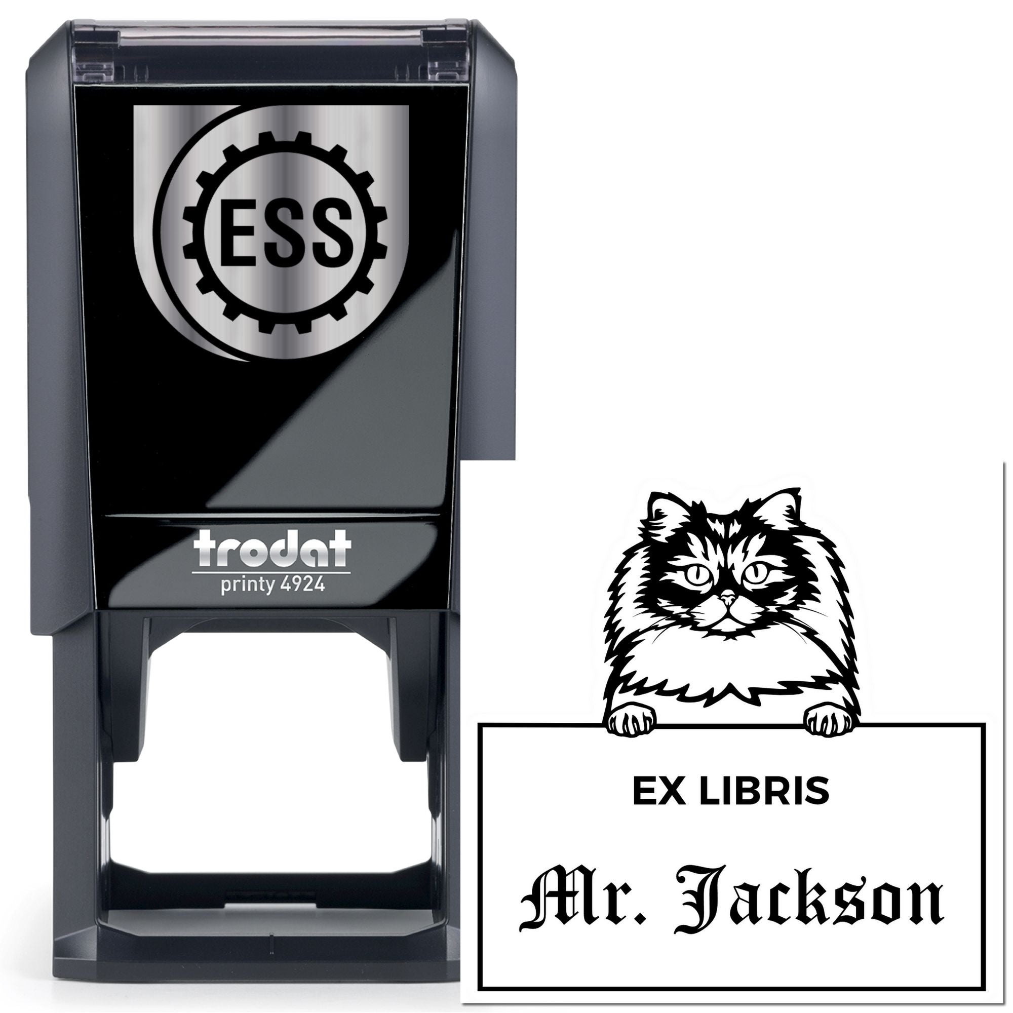 Self-Inking British Longhair Custom-Made Cat-Themed Book Ex Libris Stamp - Engineer Seal Stamps