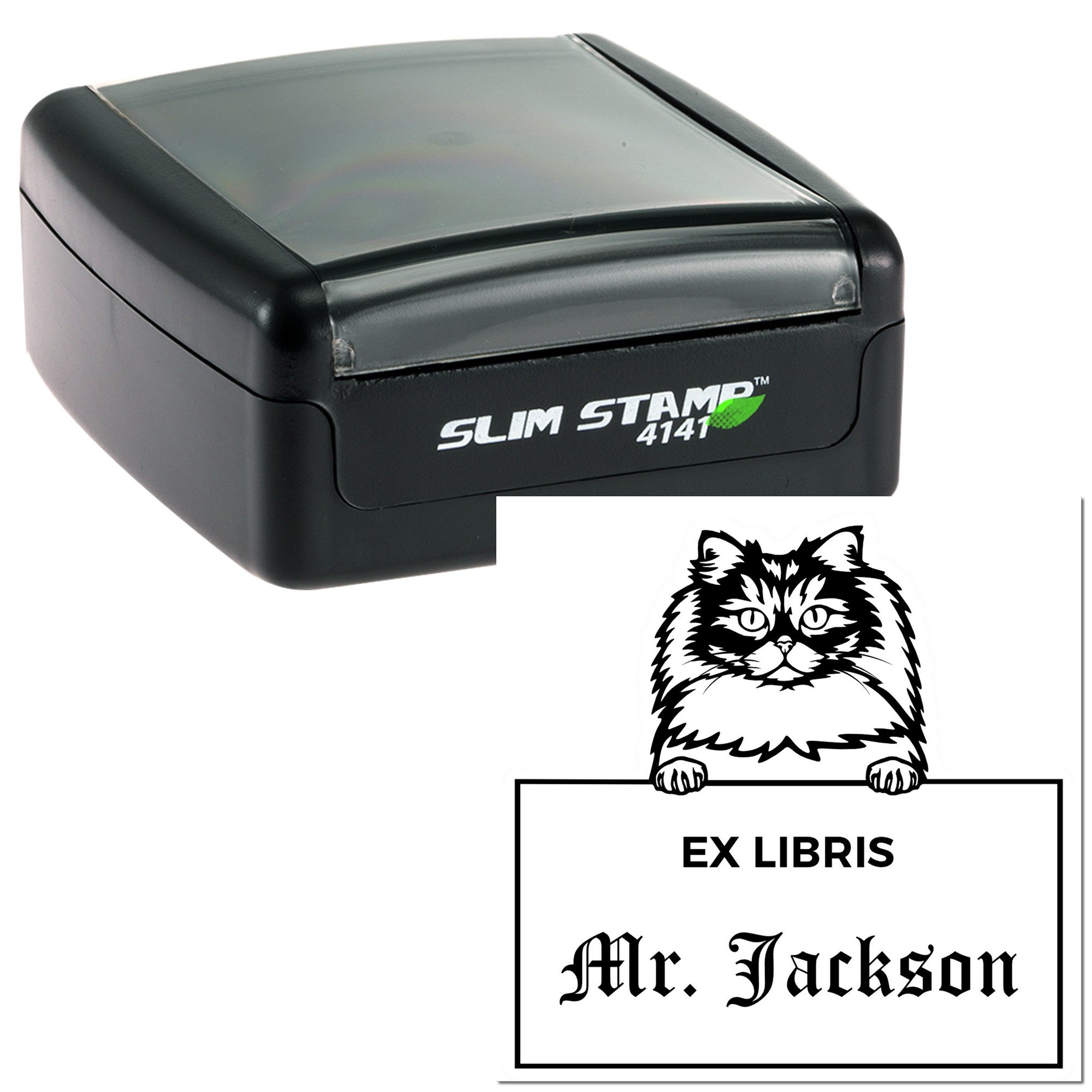 Personalizable Ex Libris Reading Stamp with British Longhair Cat - Engineer Seal Stamps