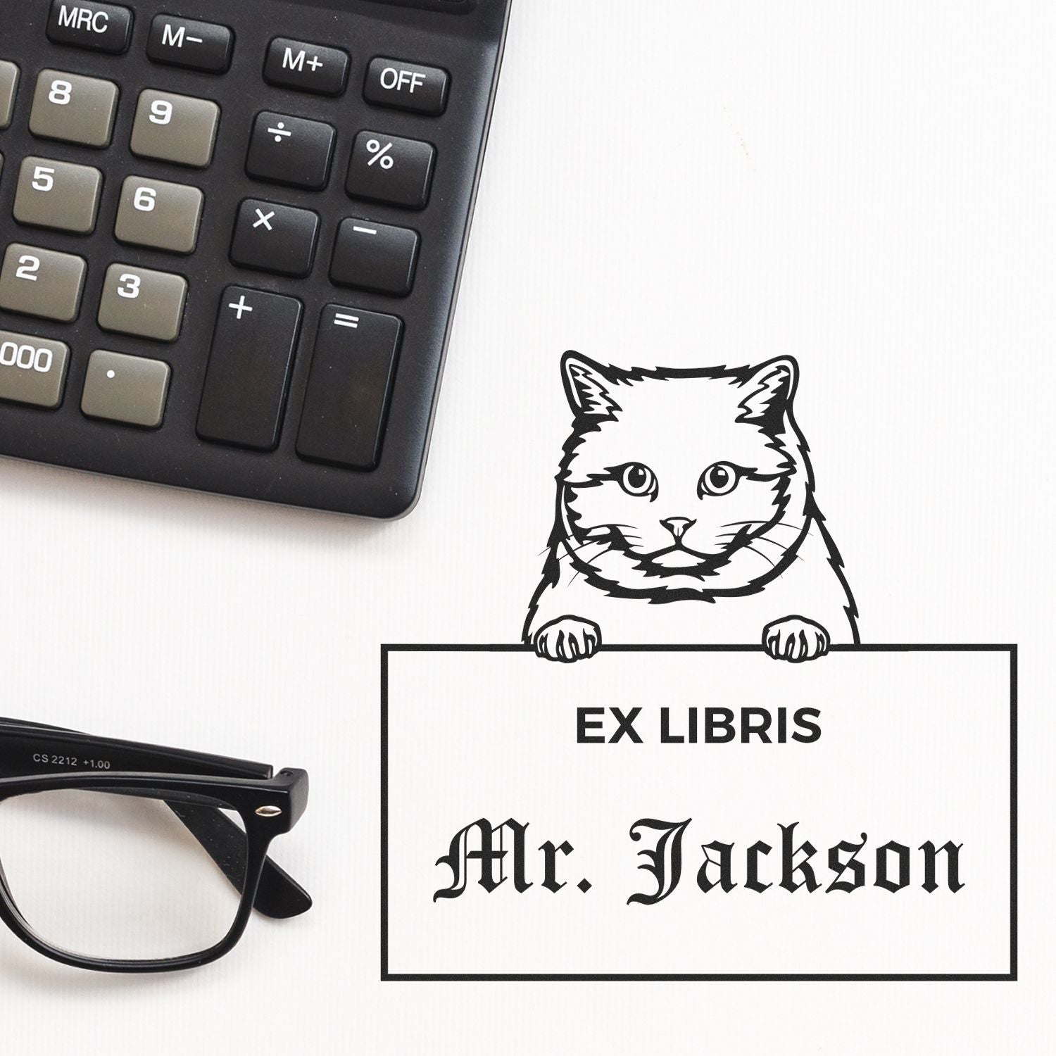 Personalizable Ex Libris Reading Stamper with British Shorthair Cat - Engineer Seal Stamps