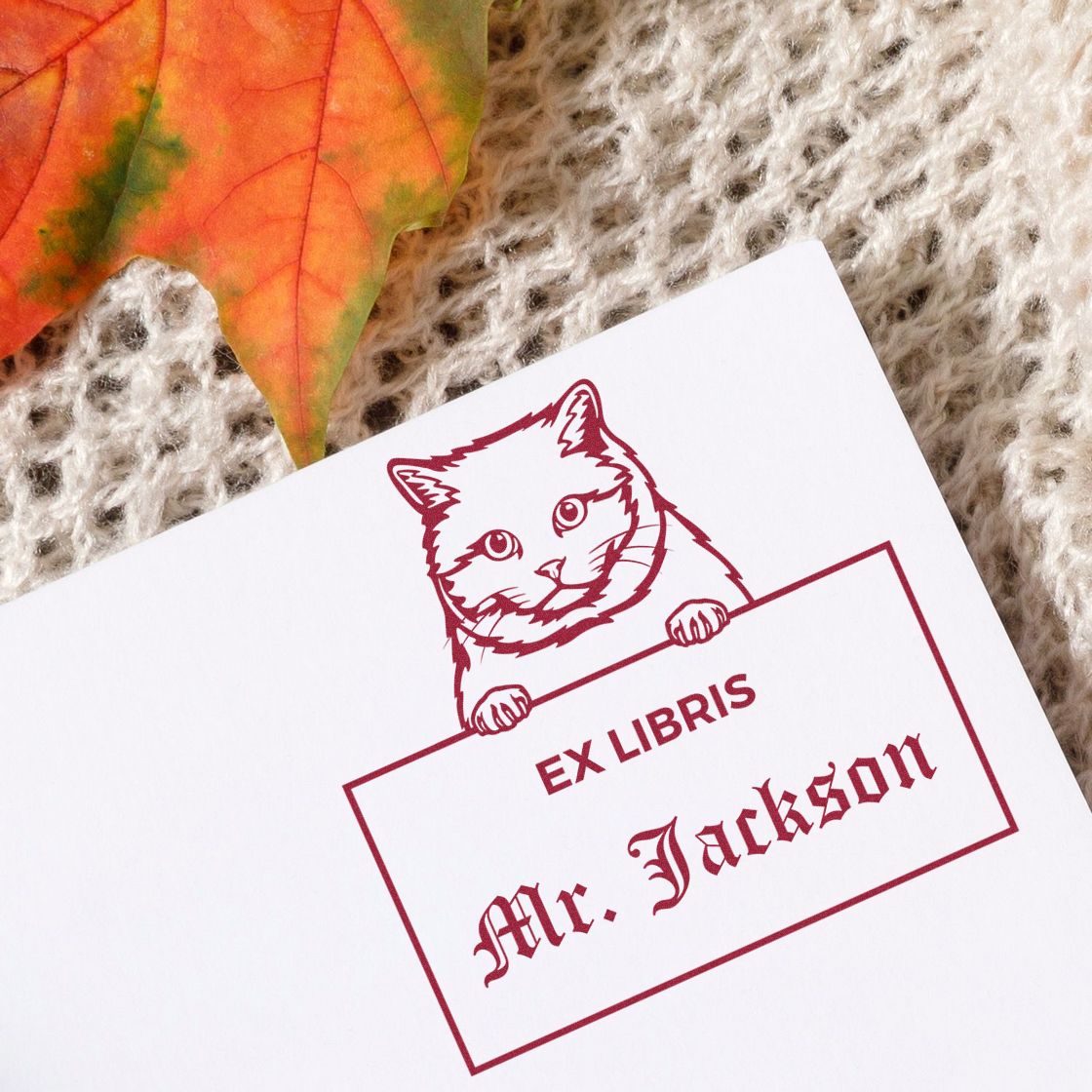 Personalizable Ex Libris Reading Stamper with British Shorthair Cat - Engineer Seal Stamps