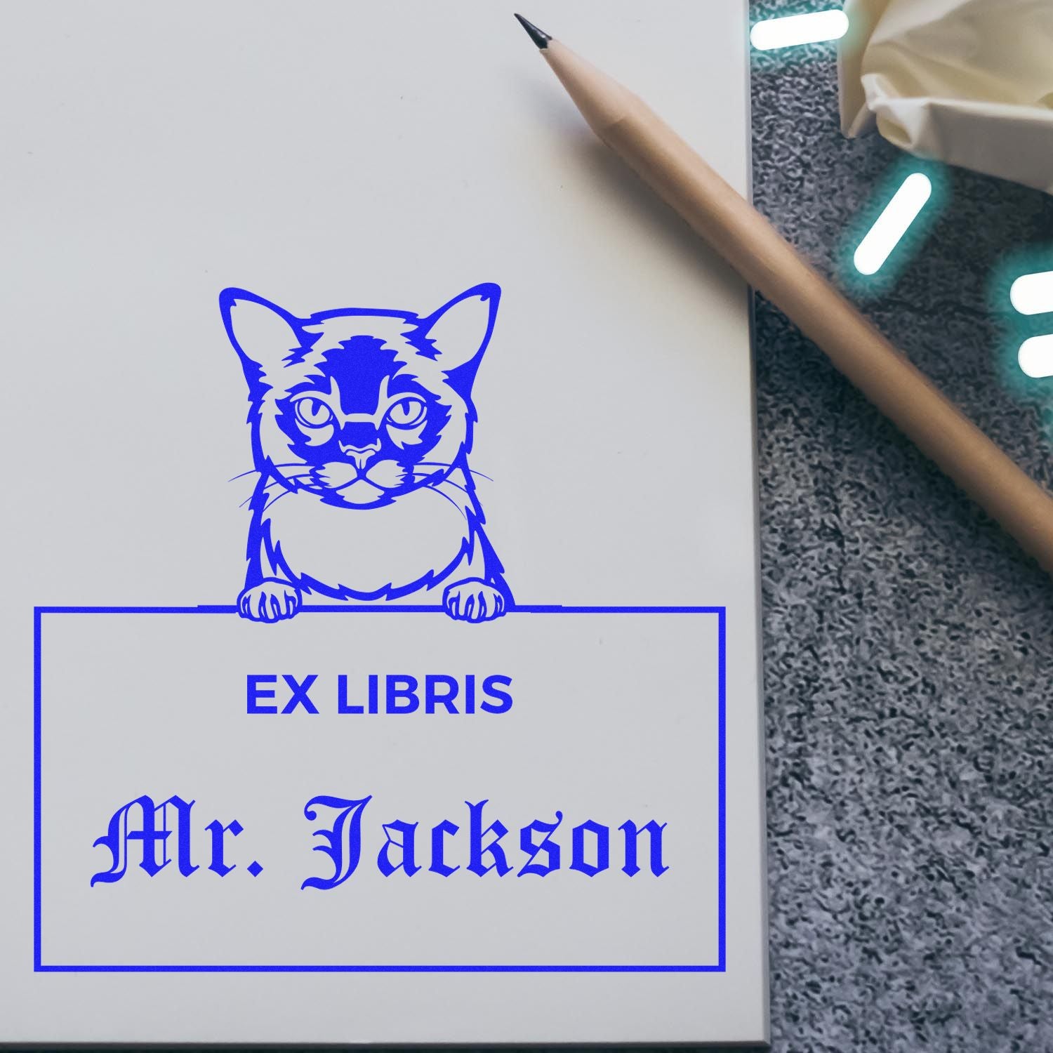 Burmese Personalized Pet Themed Ex Libris Book Ownership Stamp - Engineer Seal Stamps