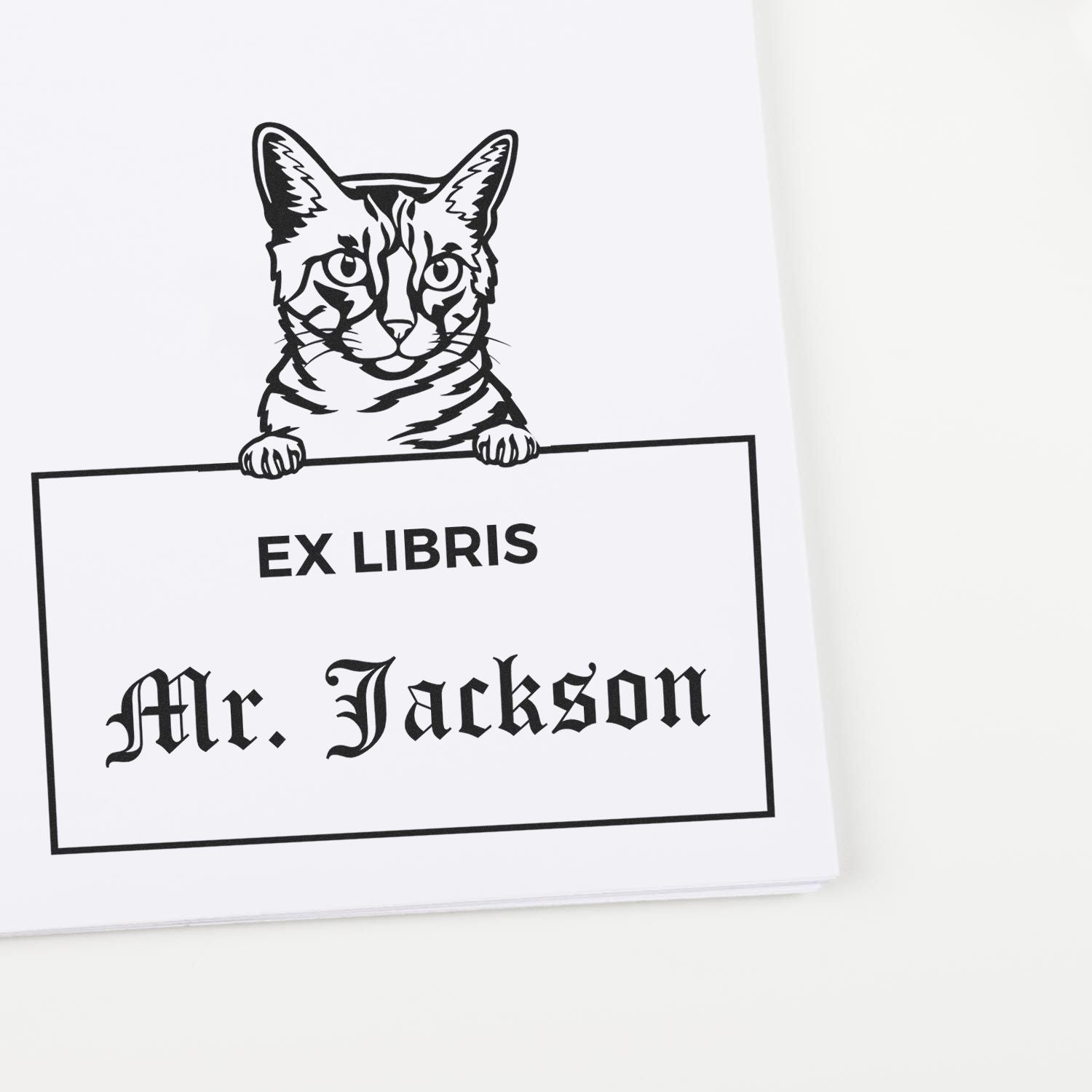 Personalizable Ex Libris Library Stamp with California Spangled Cat - Engineer Seal Stamps