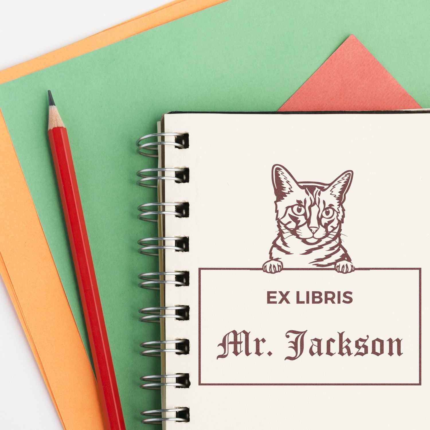 Personalizable Ex Libris Library Stamp with California Spangled Cat - Engineer Seal Stamps