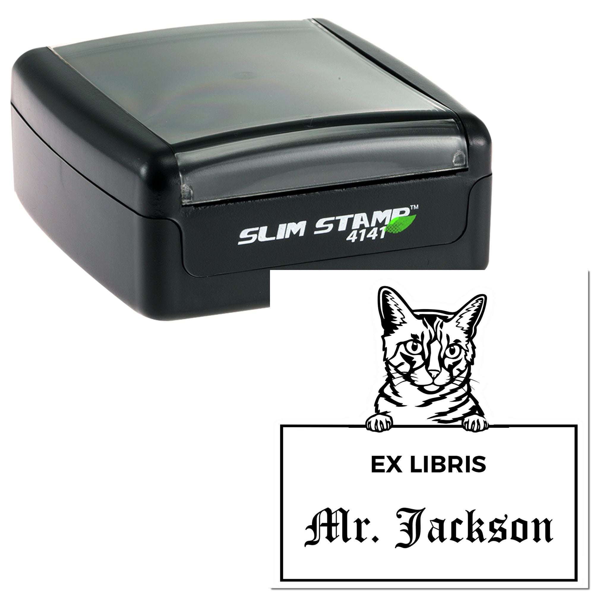 Personalizable Ex Libris Library Stamp with California Spangled Cat - Engineer Seal Stamps