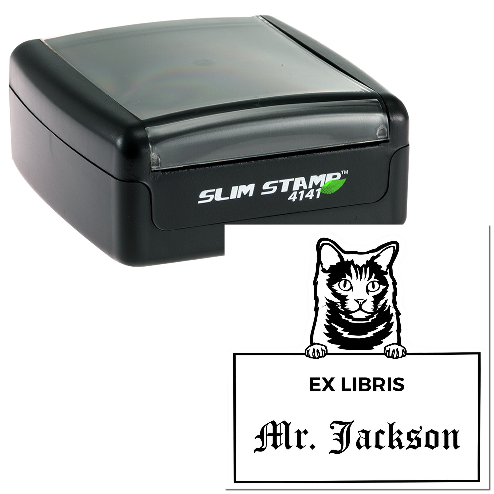 Personalizable Ex Libris Library Stamper with Chartreux Cat - Engineer Seal Stamps