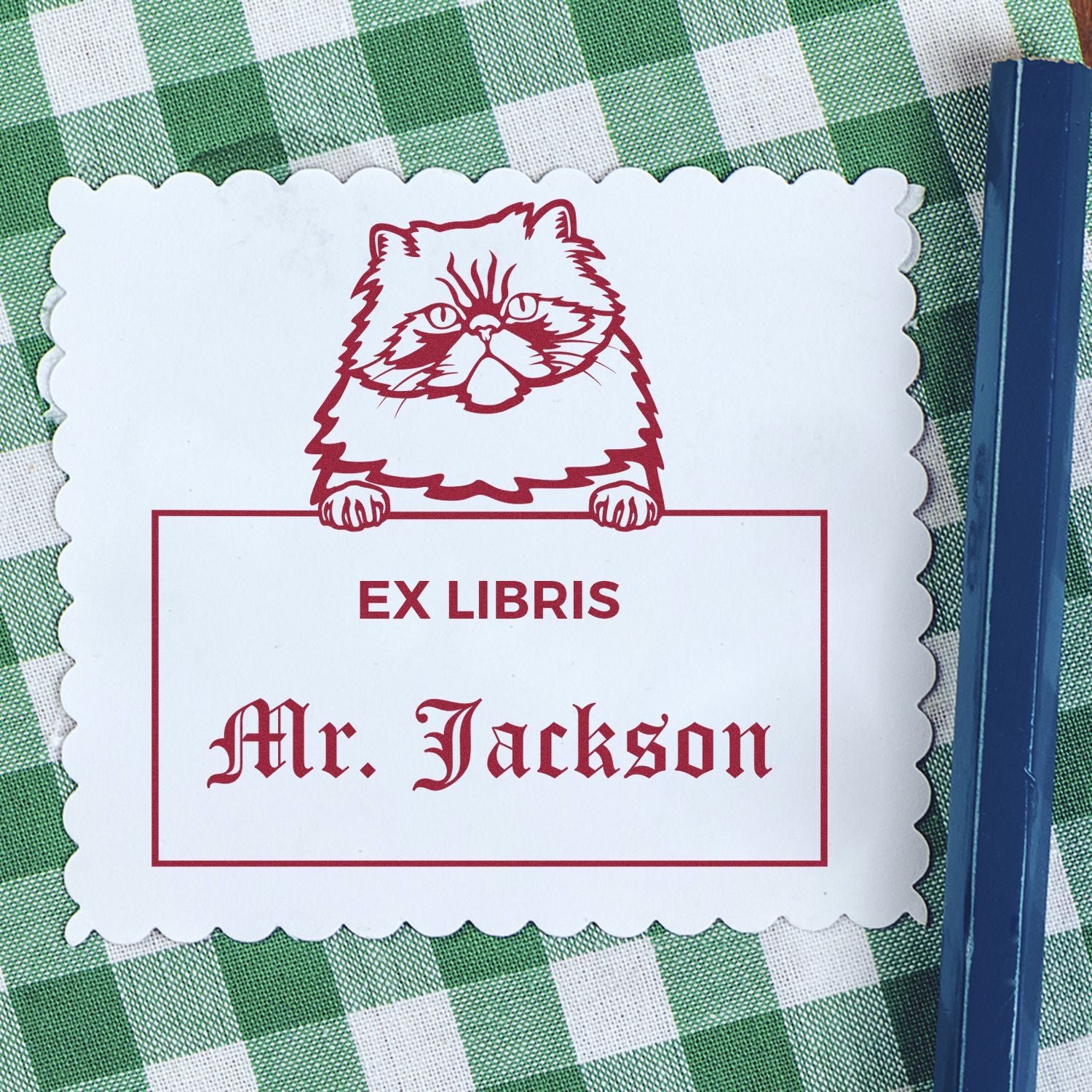 Personalizable ExLibris Stamp with Colorpoint Persian Cat - Engineer Seal Stamps