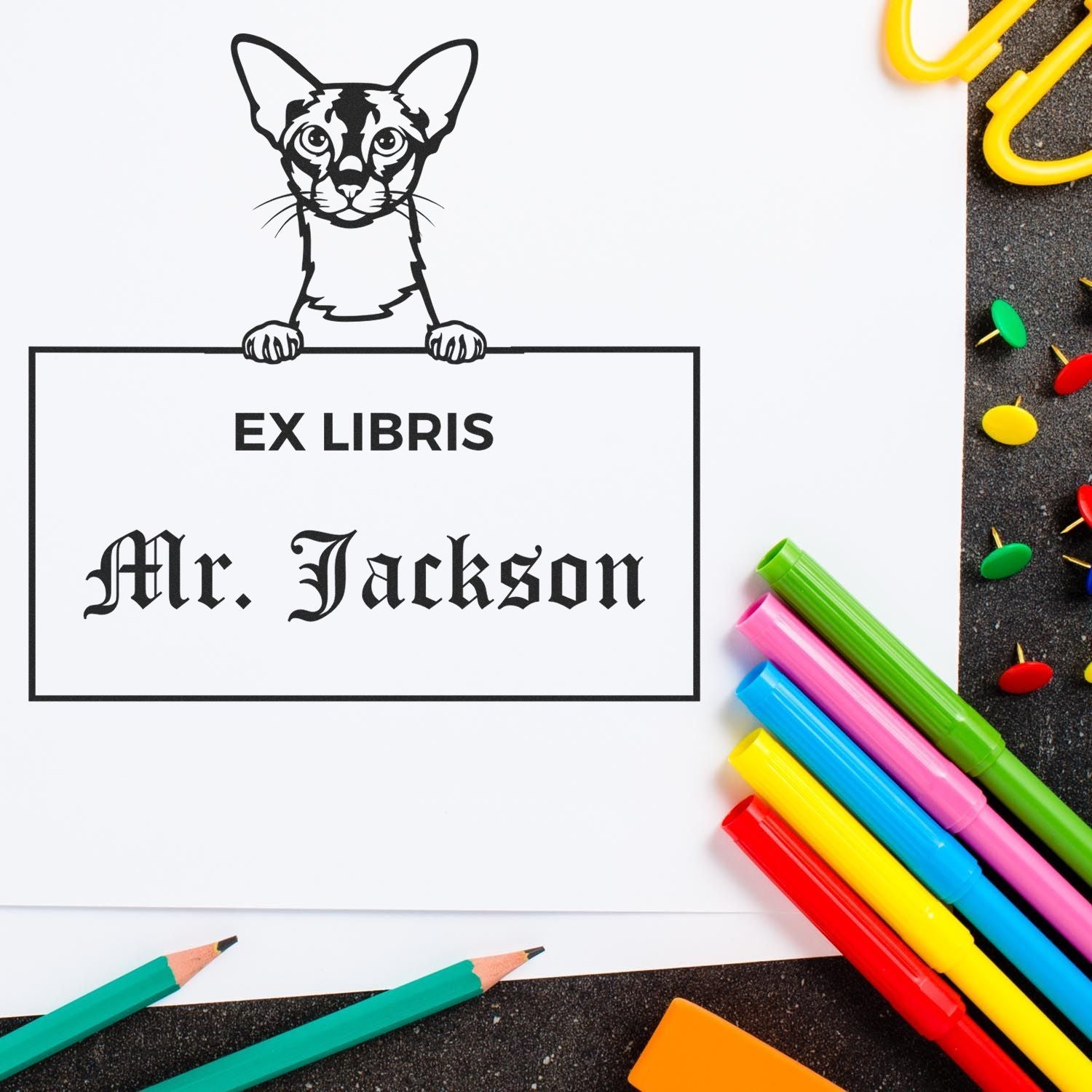 Colorpoint Shorthair Personalized Cat Ex Libris Bookplate Stamp - Engineer Seal Stamps