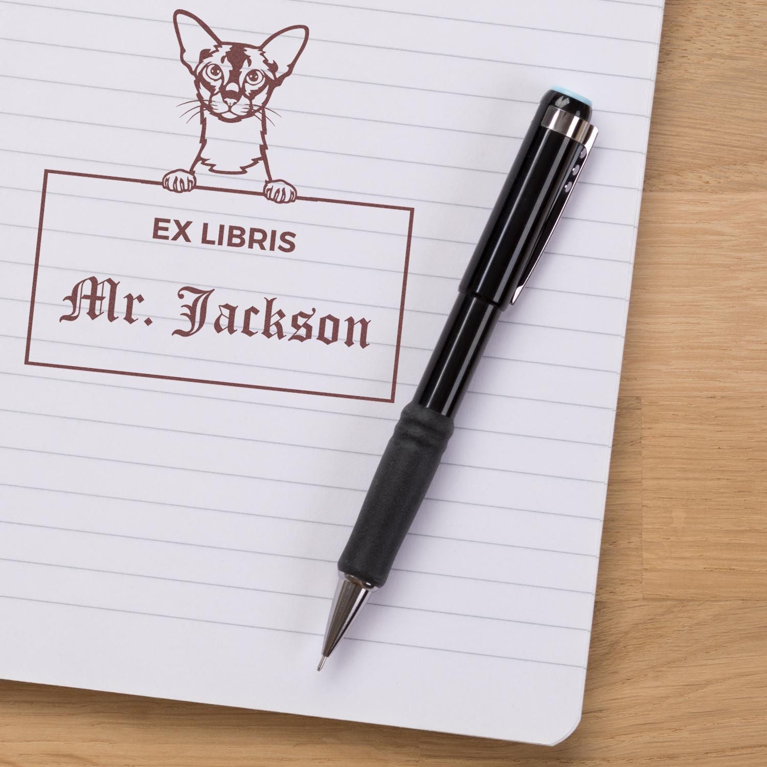 Personalizable ExLibris Stamper with Colorpoint Shorthair Cat - Engineer Seal Stamps