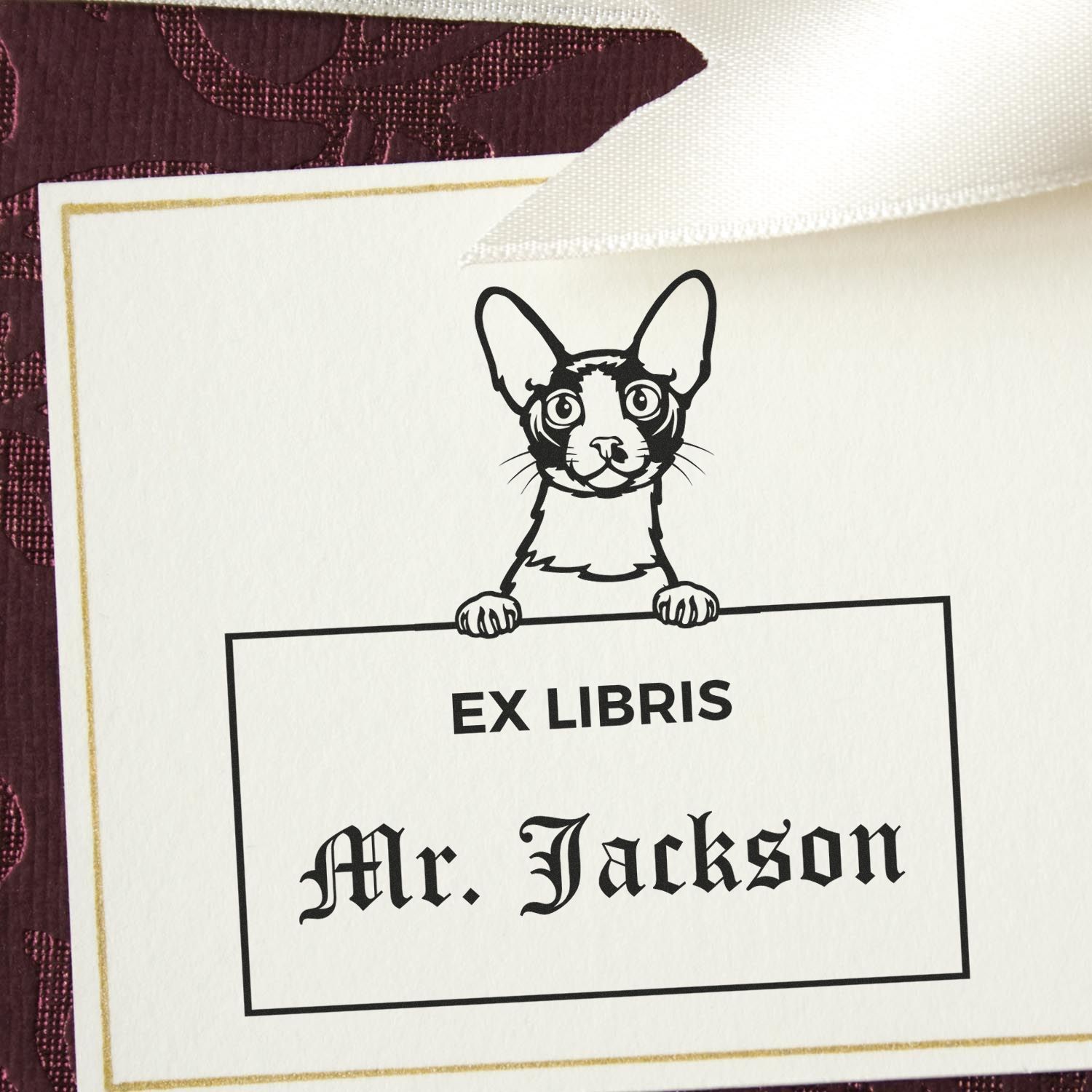 Customizable Ex Libris Stamp with Cornish Rex Cat - Engineer Seal Stamps