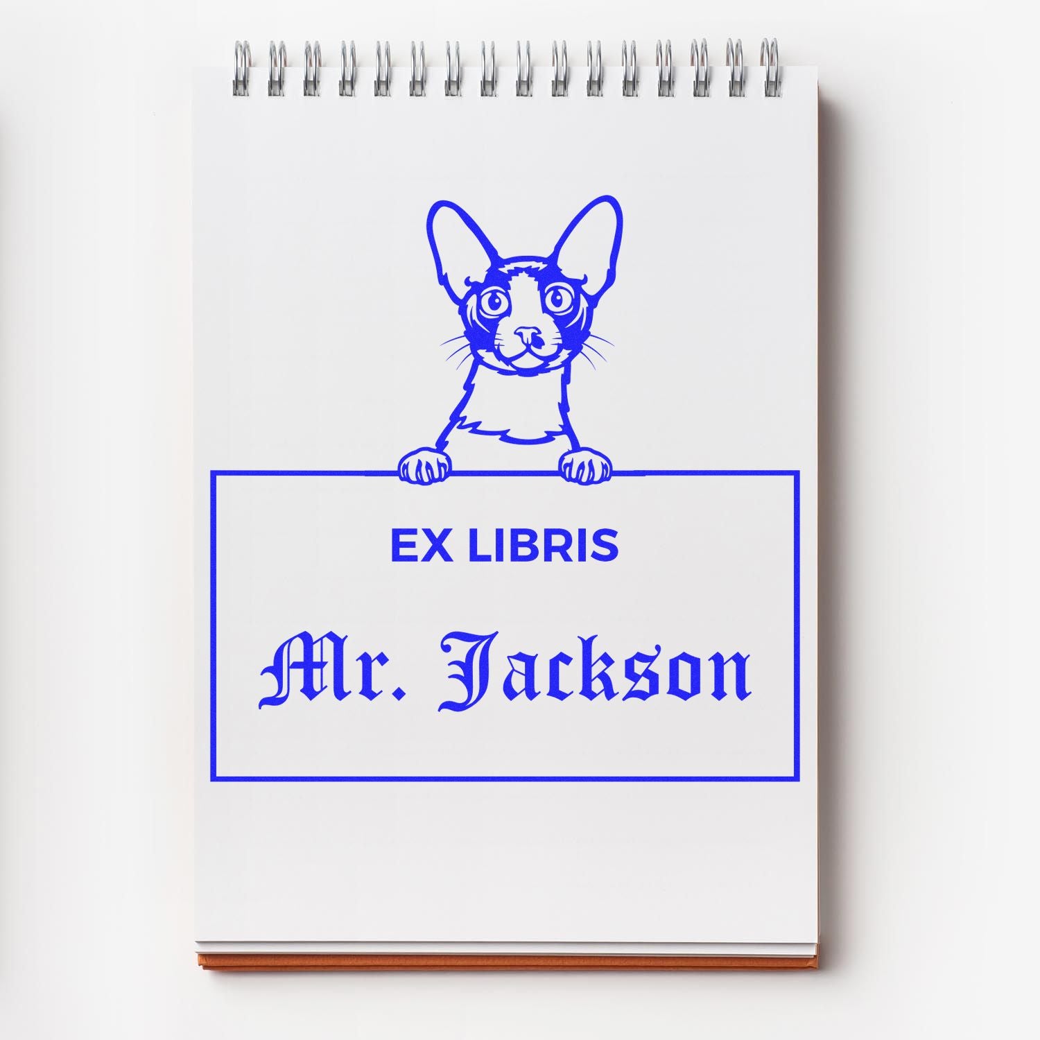 Customizable Ex Libris Stamp with Cornish Rex Cat - Engineer Seal Stamps