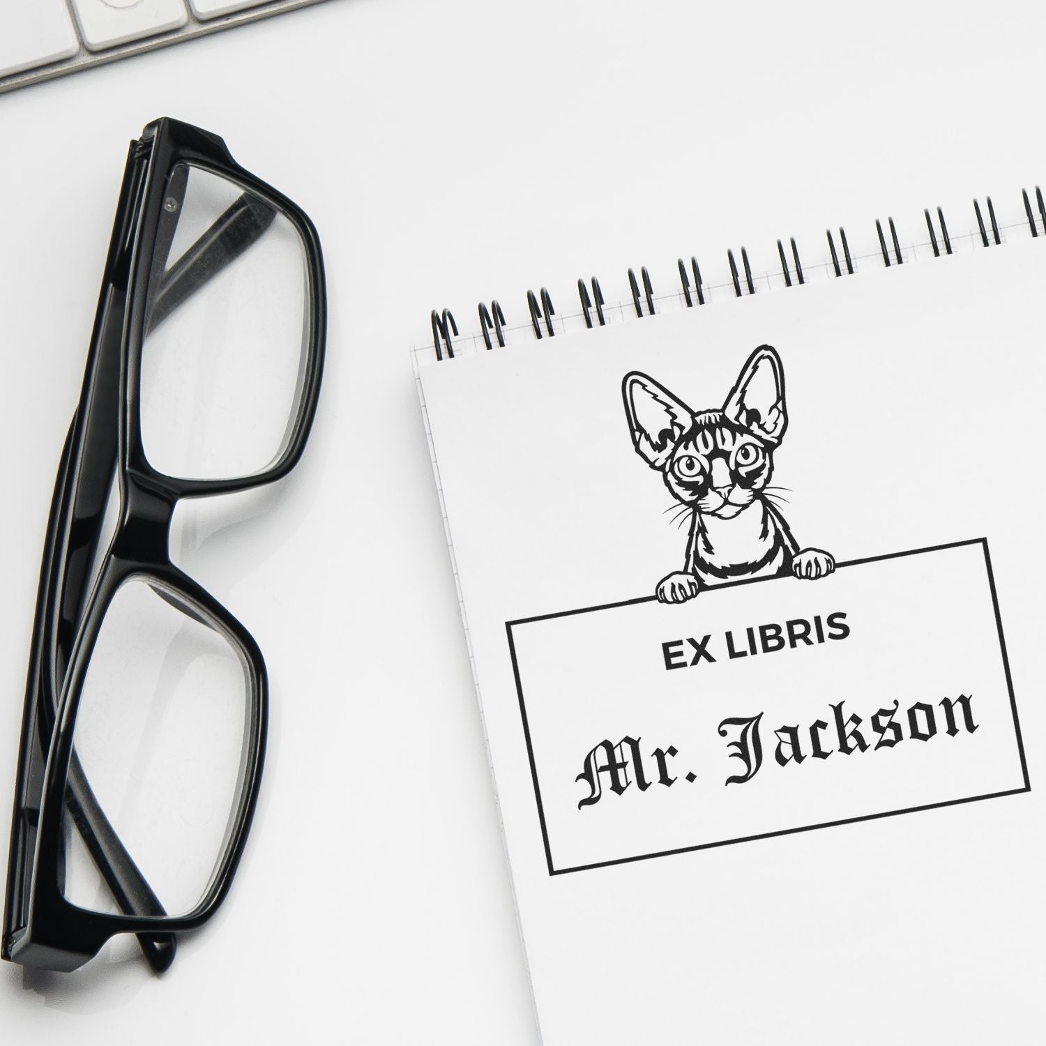 Devon Rex Cat Customized Ex Libris Book Stamper - Engineer Seal Stamps