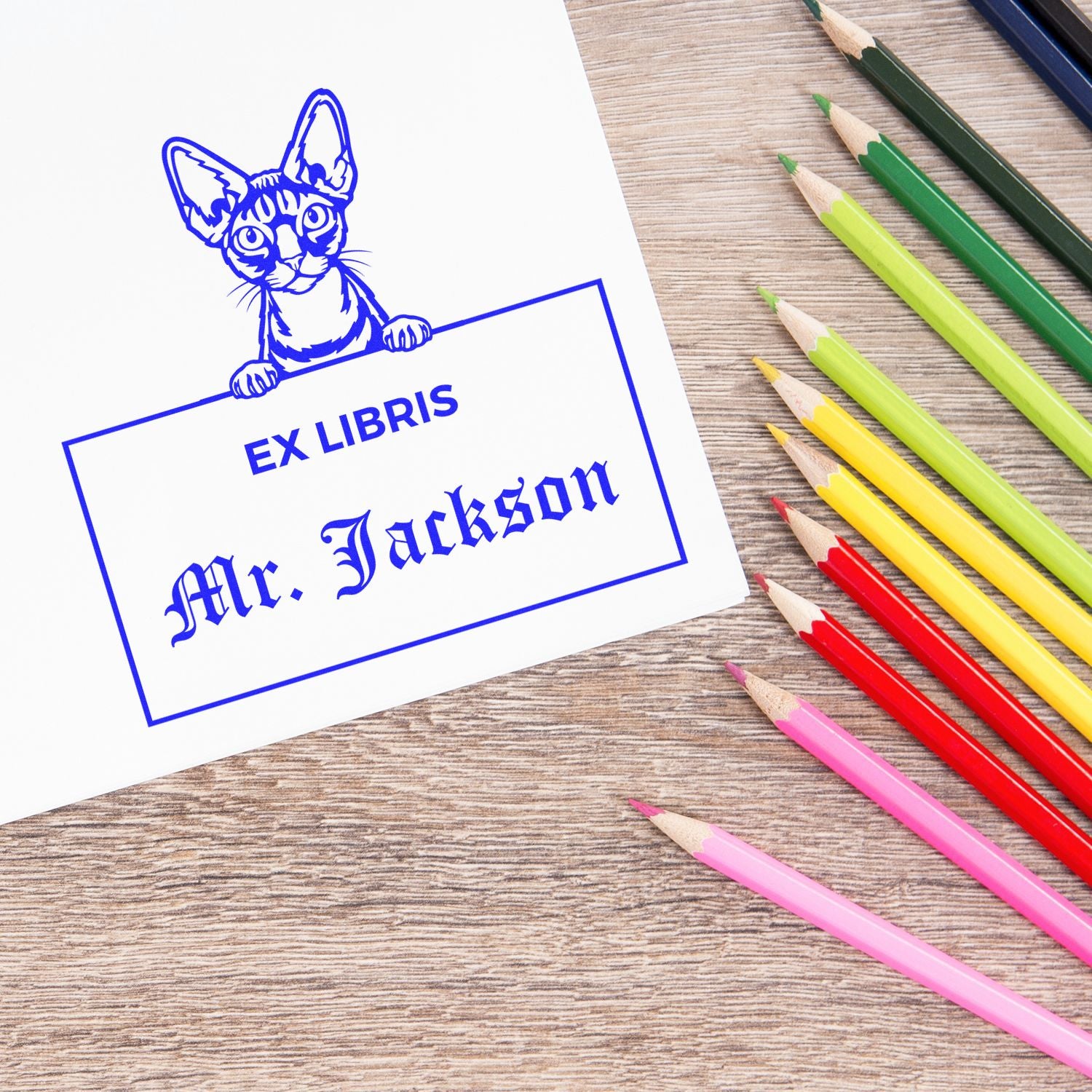 Customizable Ex Libris Stamper with Devon Rex Cat - Engineer Seal Stamps