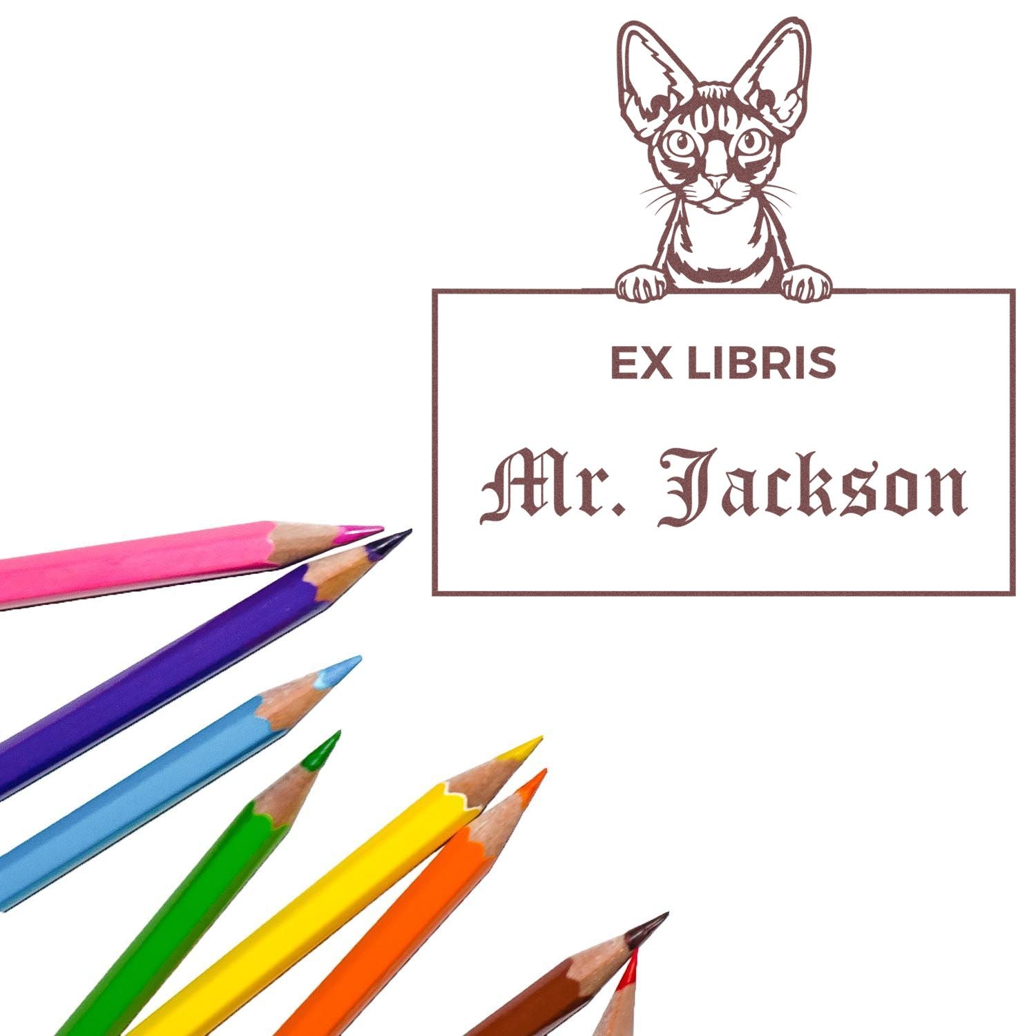 Customizable Ex Libris Stamper with Devon Rex Cat - Engineer Seal Stamps